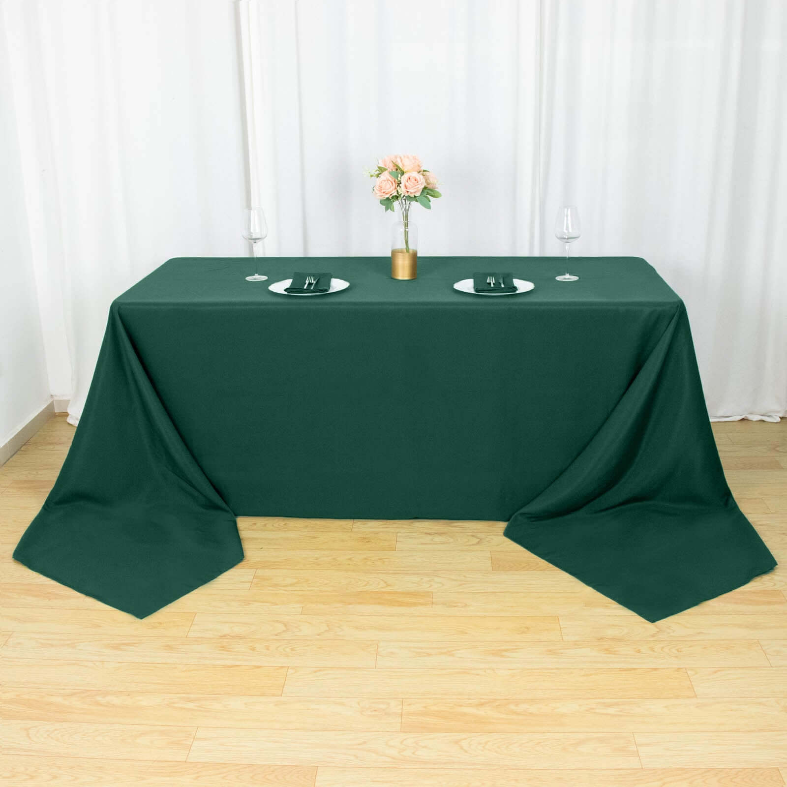 Exclusive Premium Polyester Rectangle Tablecloth - 90x156 Hunter Emerald Green, Seamless 220GSM Stain-Resistant