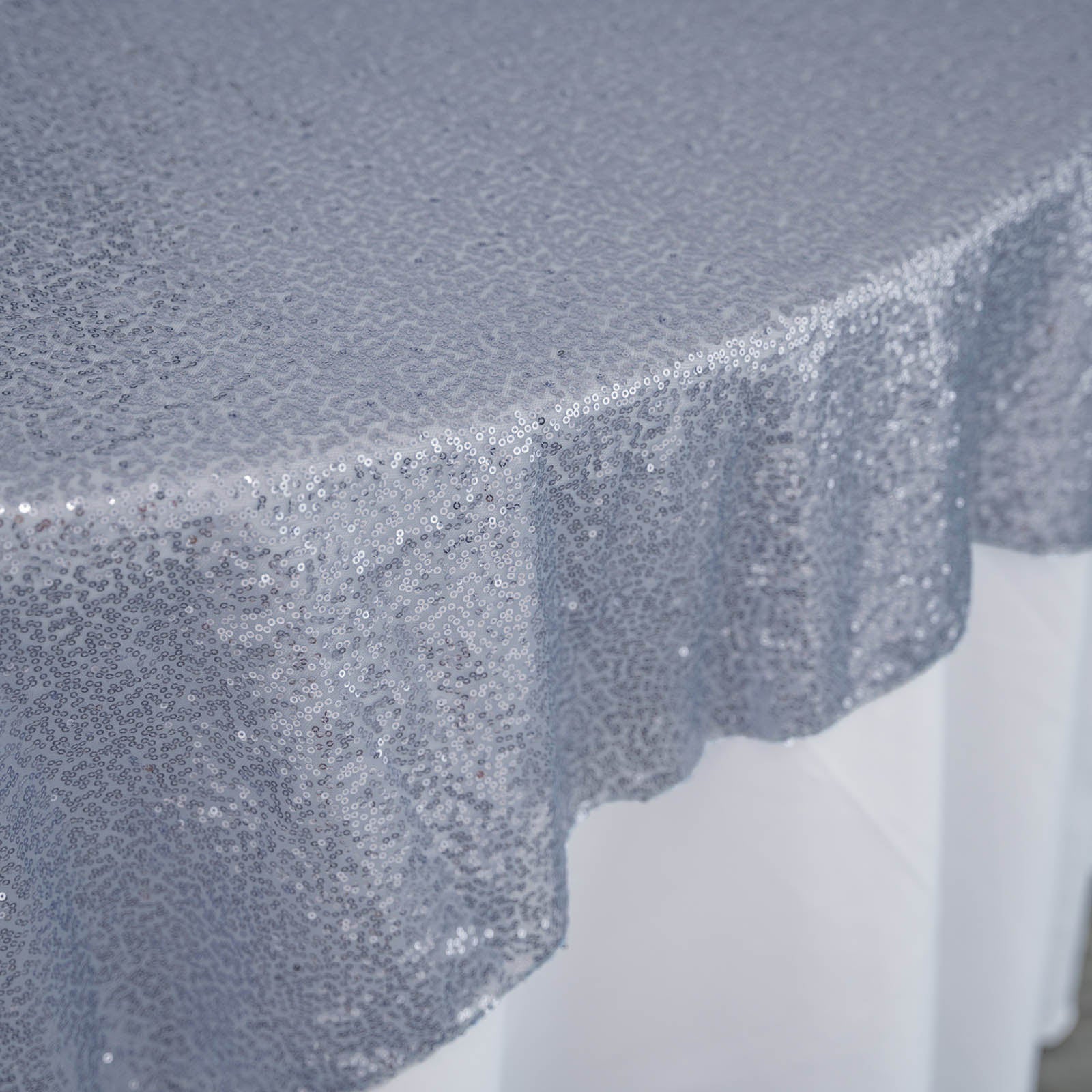 Sparkly Dusty Blue Sequin Square Table Overlay 72x72 - Ideal for Events
