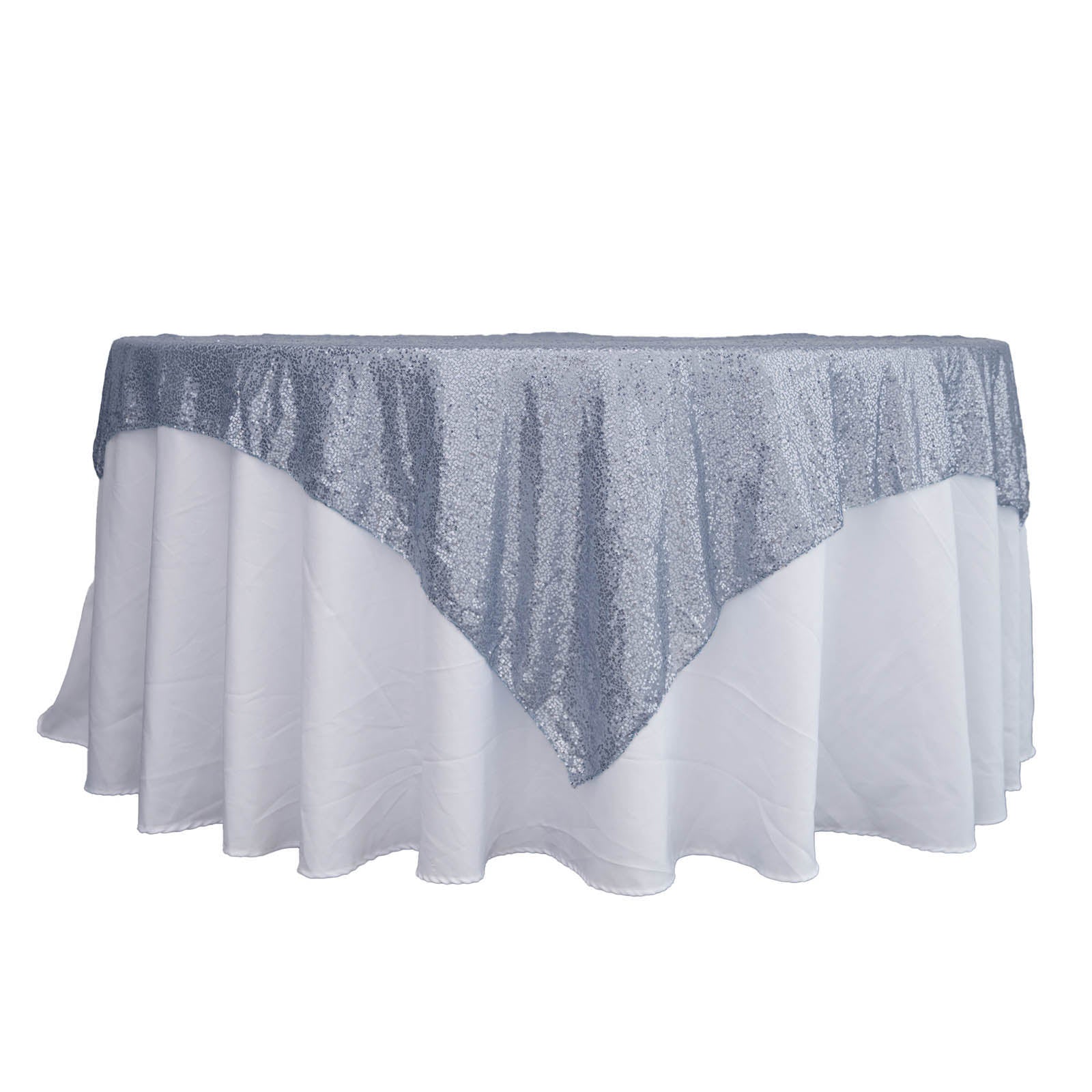 Sparkly Dusty Blue Sequin Square Table Overlay 72x72 - Ideal for Events