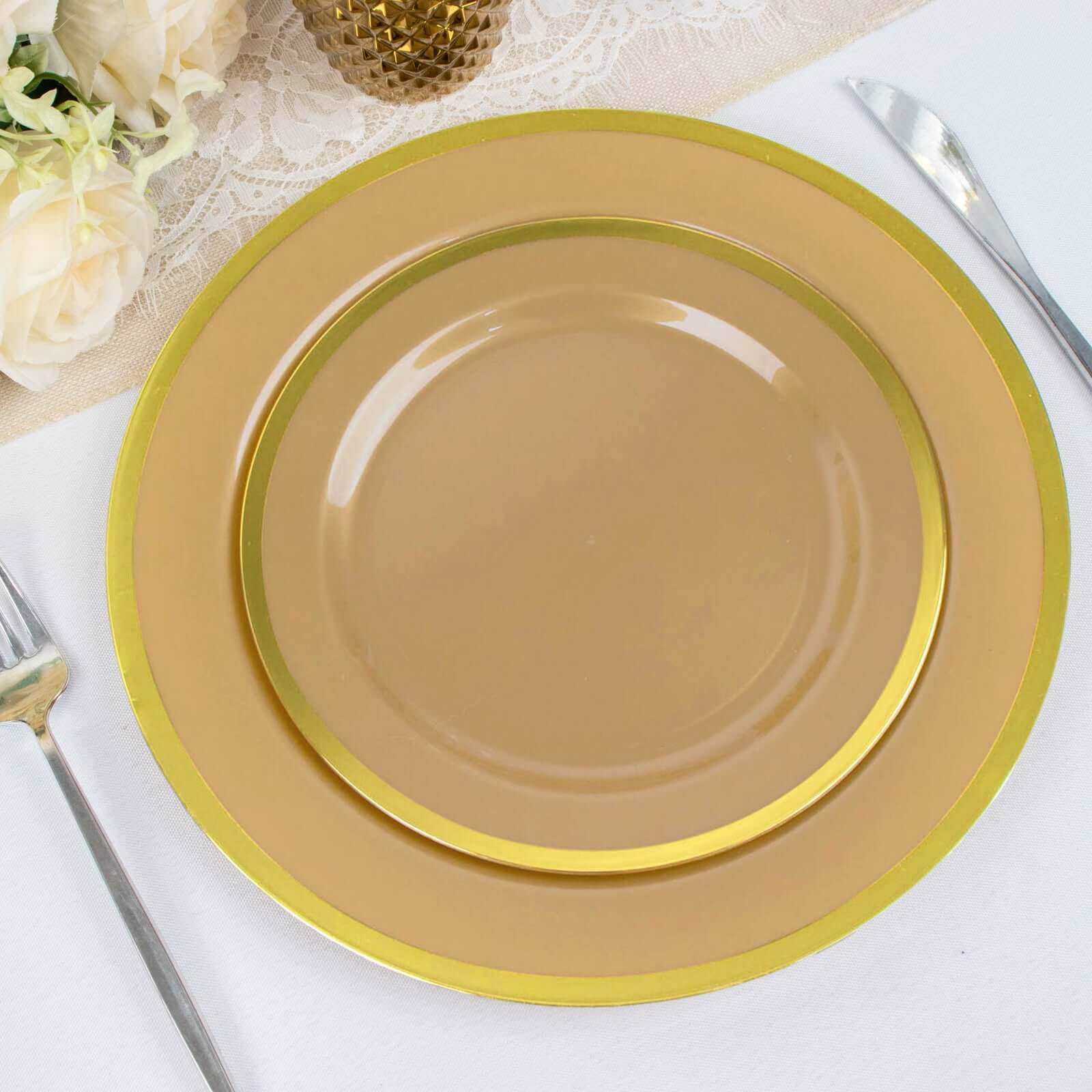 10-Pack Gold Plastic 7.5-Inch Disposable Salad Appetizer Plates for Special Events