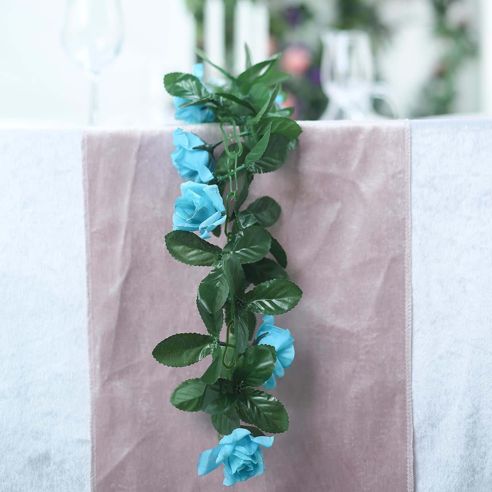 6ft UV-Protected Turquoise Artificial Silk Rose Garland - Ideal for Decor