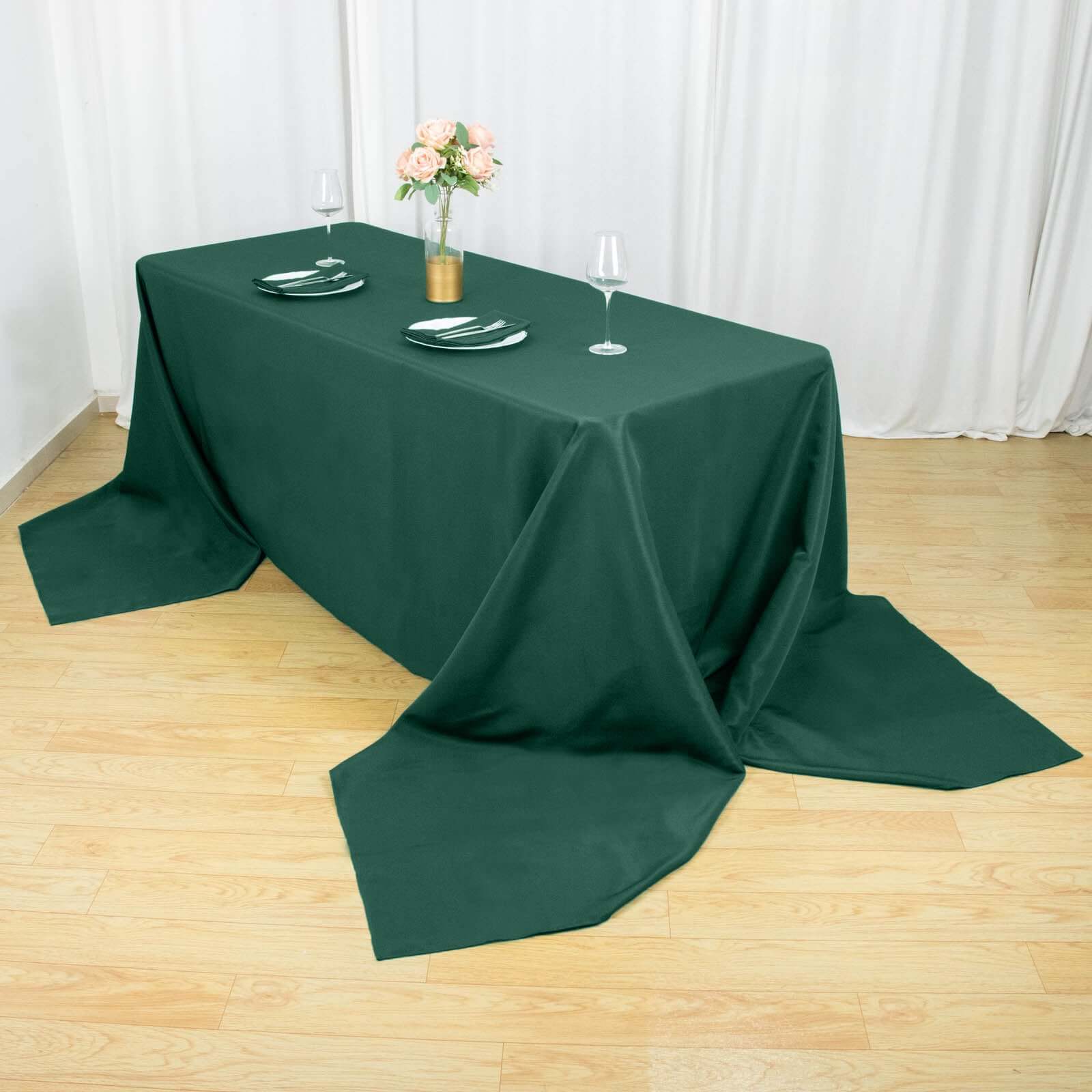 Exclusive Premium Polyester Rectangle Tablecloth - 90x156 Hunter Emerald Green, Seamless 220GSM Stain-Resistant