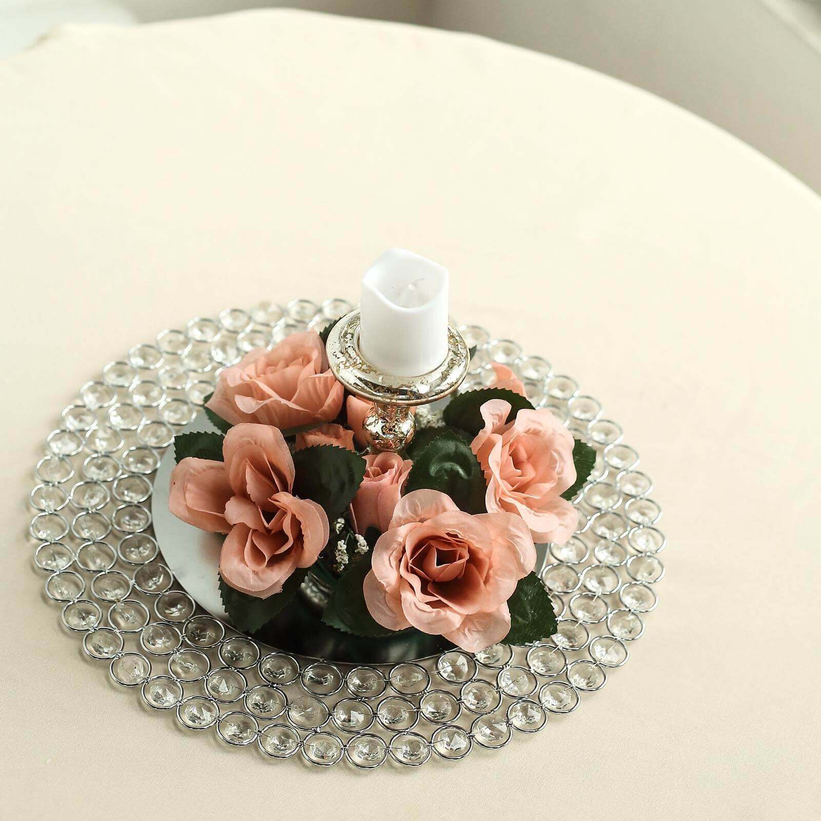 4-Pack Dusty Rose Artificial Silk Rose Flower Candle Rings - Perfect Decor!