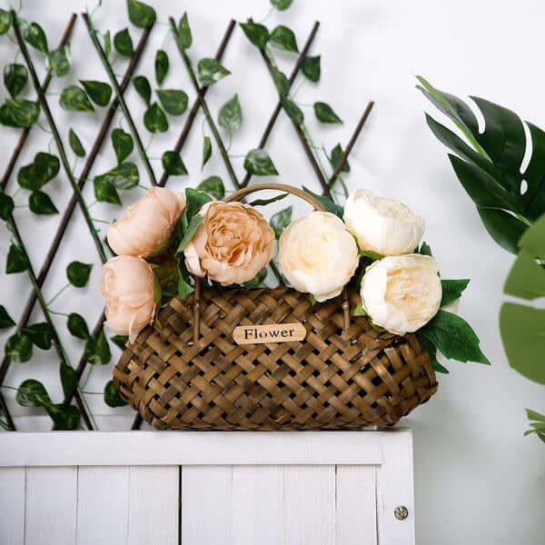 Stunning Beige Artificial Silk Peony Bouquet - 5 Flower Heads