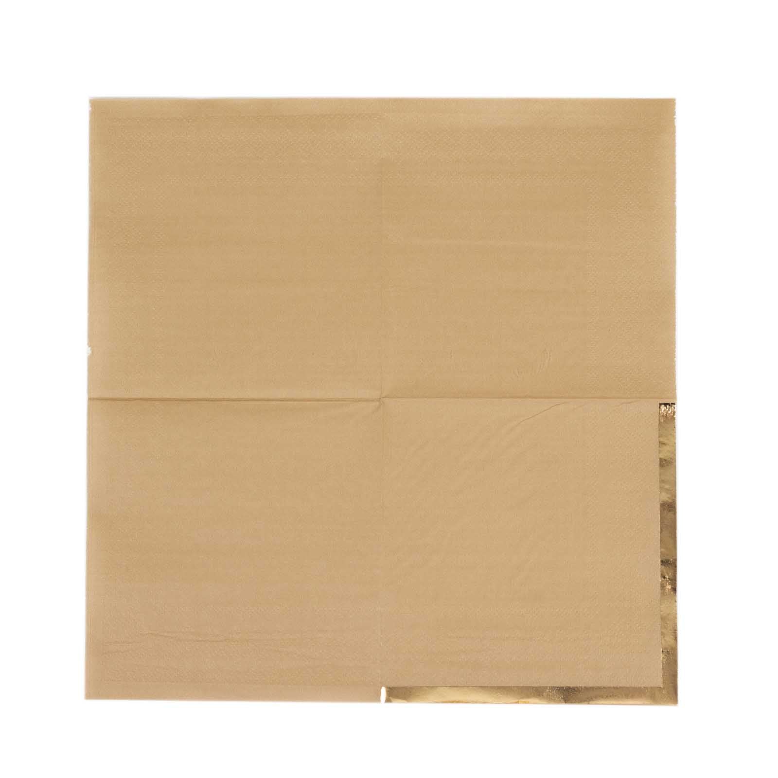50-Piece 2-Ply Disposable Soft 18GSM Natural Paper Cocktail Napkins with Gold Foil Edge 5x5