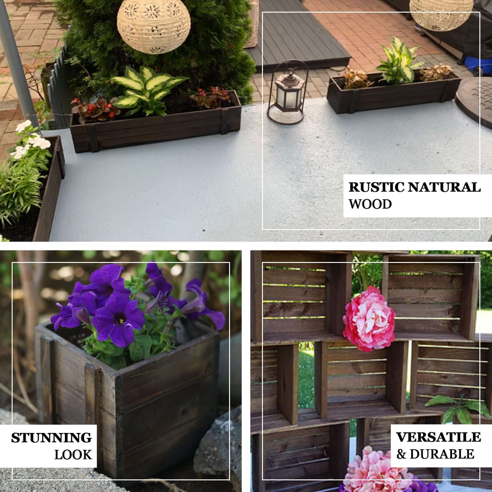 Hot Deal! 2-Pack Smoked Brown Rustic Wood Planter Boxes - Ideal Natural Decor for Weddings, 10x5