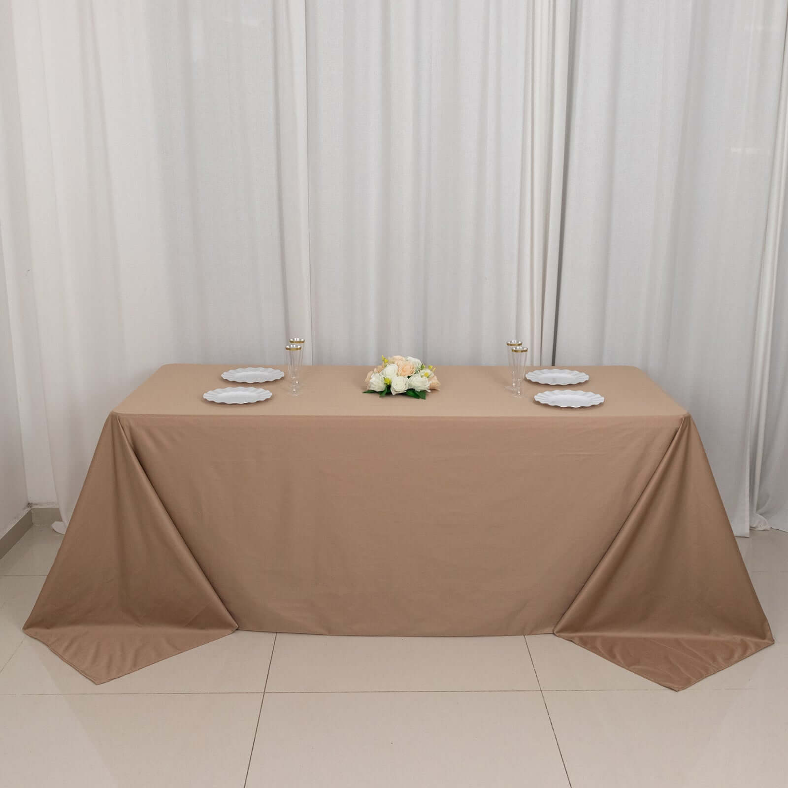 Wrinkle-Free, Stain-Resistant Nude Premium Scuba 90x132 Rectangular Tablecloth