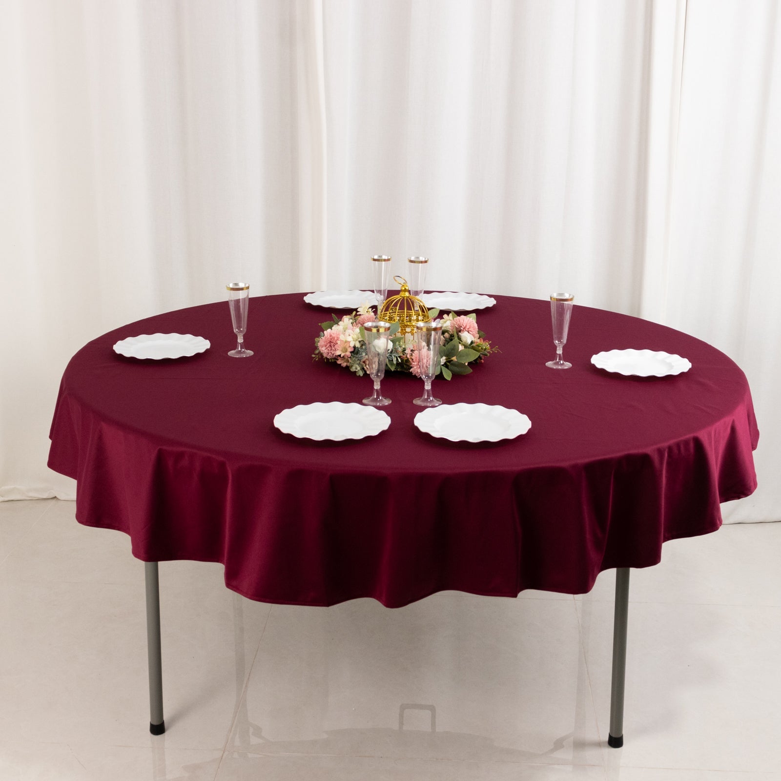 Hot Sale! Premium 70' Round Burgundy Scuba Tablecloth - Wrinkle & Stain Resistant