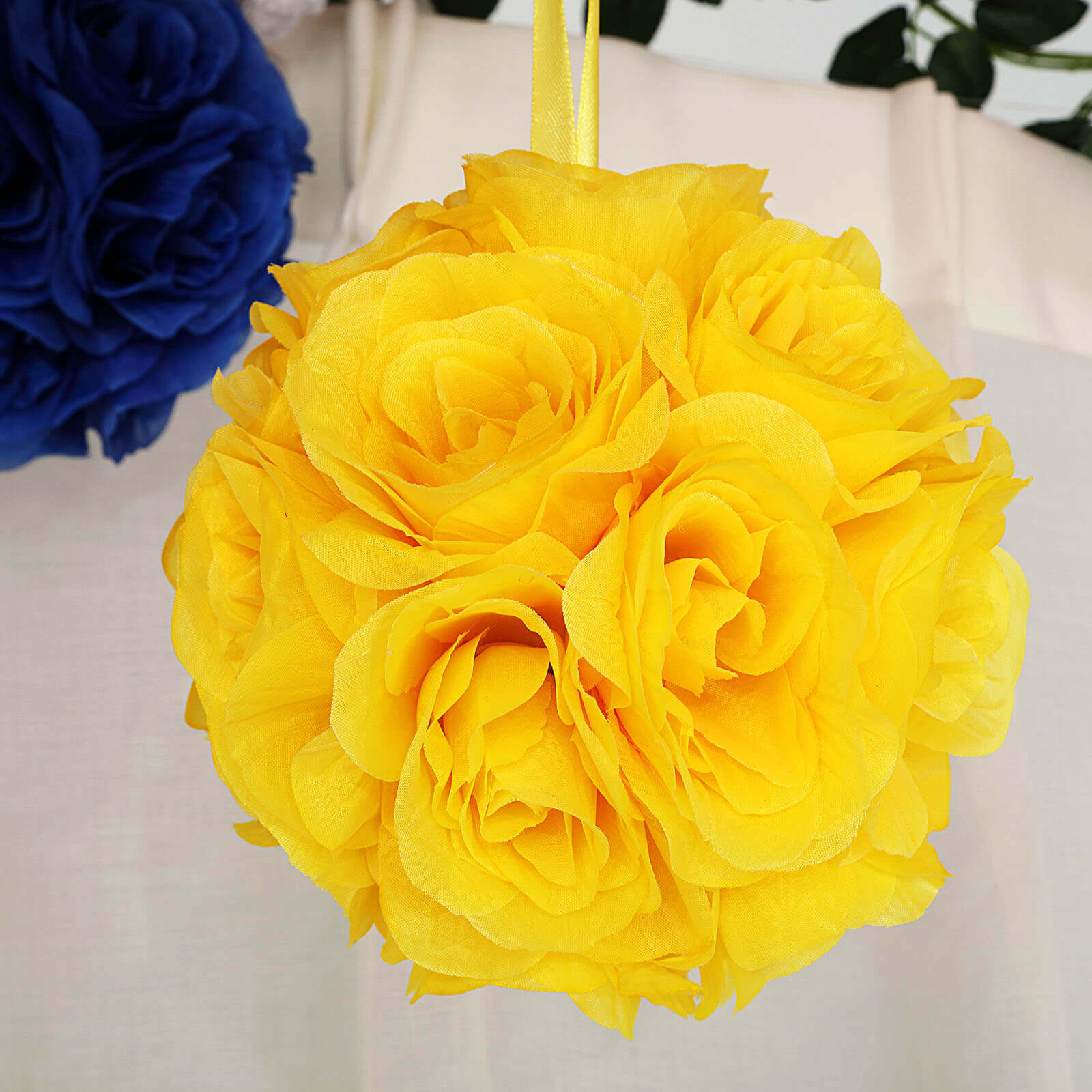 2-Pack 7-Inch Yellow Artificial Silk Rose Kissing Balls, Ideal Faux Flower Decor for Parties