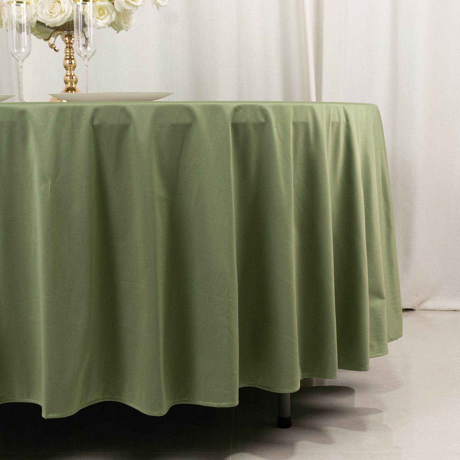 Exclusive Premium Wrinkle-Free & Stain-Resistant Scuba Round Tablecloth in Dusty Sage Green, 108"