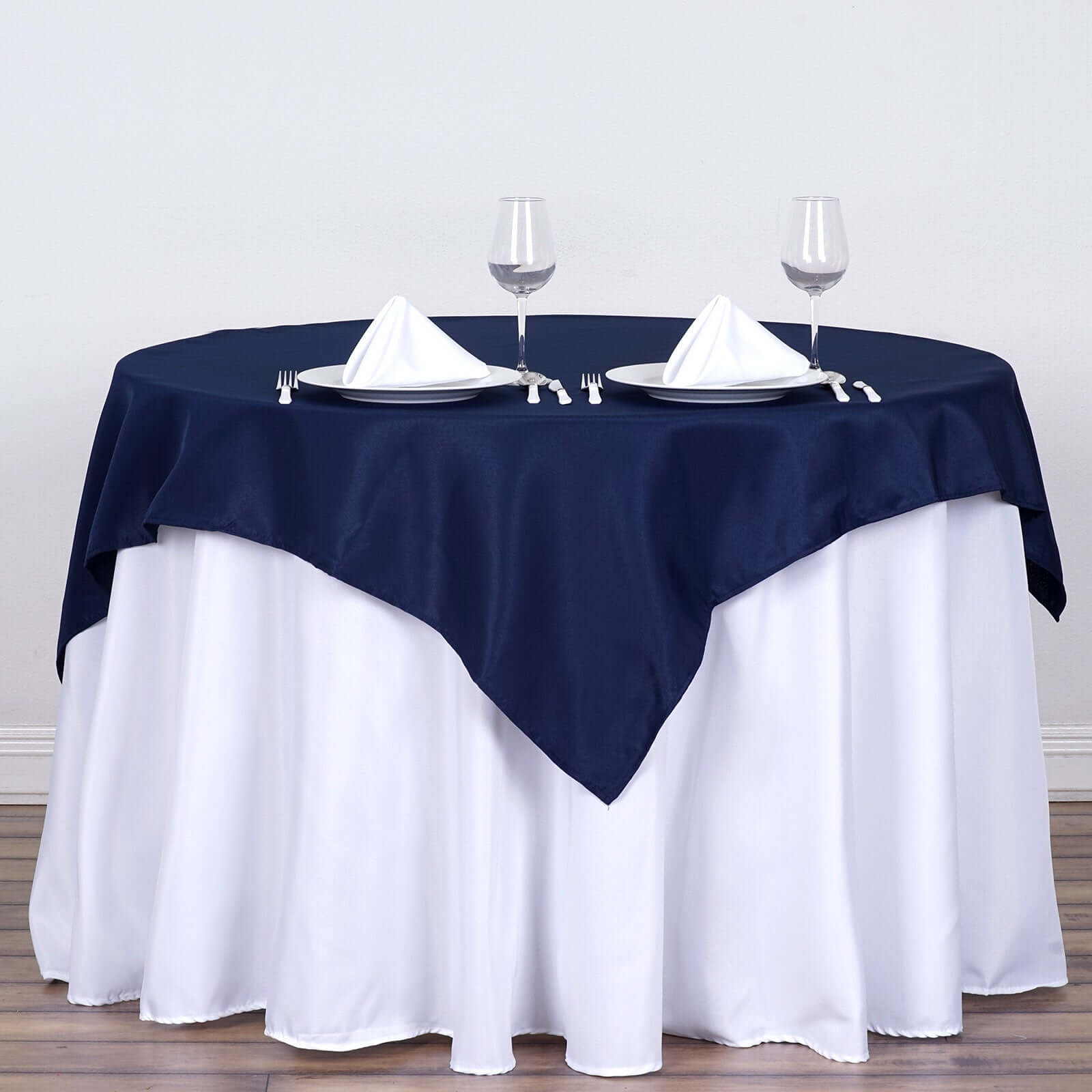 Durable Wrinkle-Resistant Navy Blue 54x54 Polyester Square Tablecloth