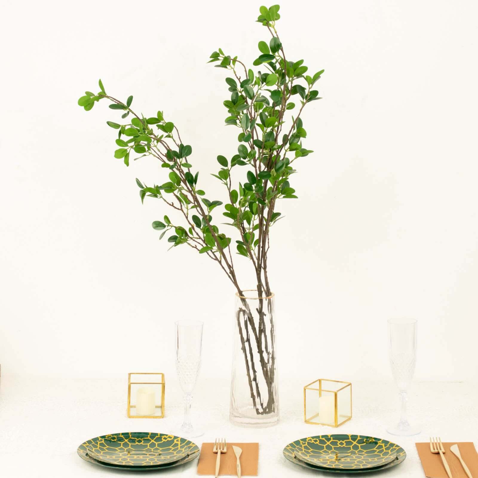 3-Pack 43" Faux Ficus Green Leaf Branches - Realistic & Flexible