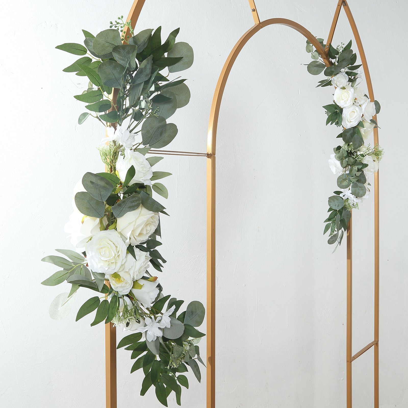 Special Offer: Set of 2 Artificial White Silk Rose and Eucalyptus Leaf Floral Swags for Party Decor