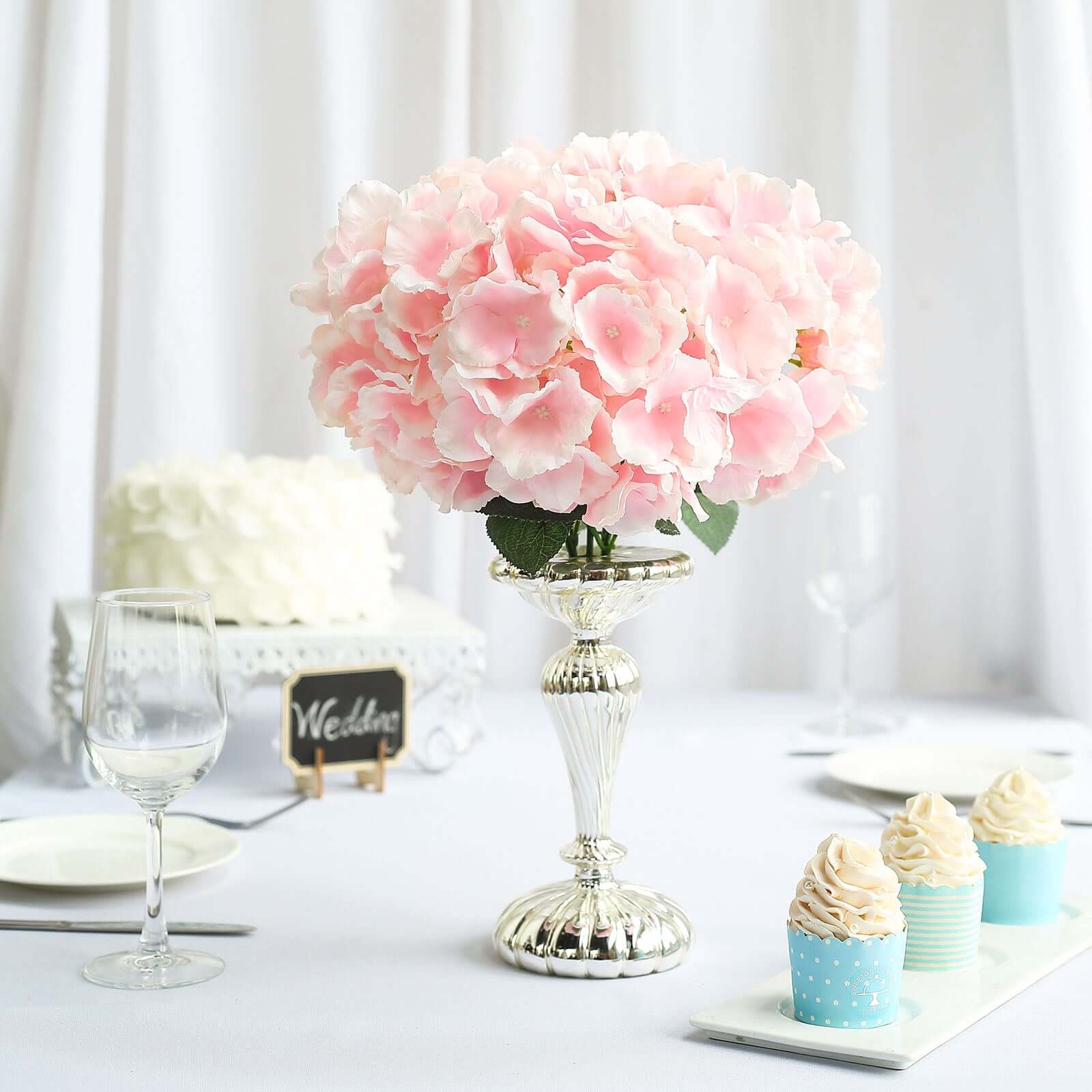 Hot! 5-Bush Blush Pink Artificial Silk Hydrangea Bouquets