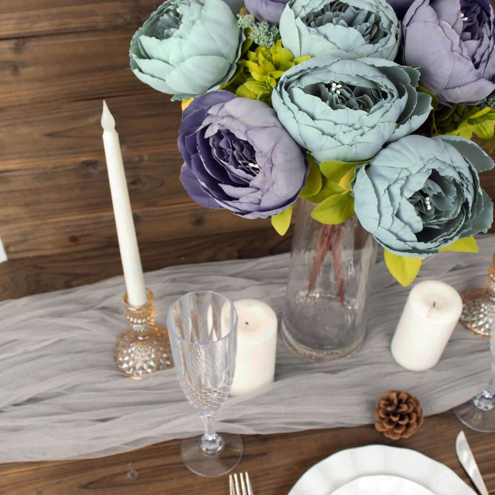 Hot Deal! 2-Pack 19-Inch Dusty Blue Artificial Peony Flower Bouquets for Weddings and Decor