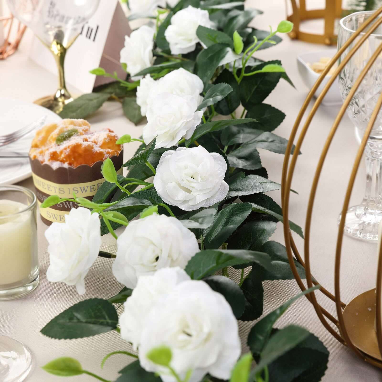 Hot Sale! 6ft Cream Artificial Silk Rose Flower Garland with 20 Roses