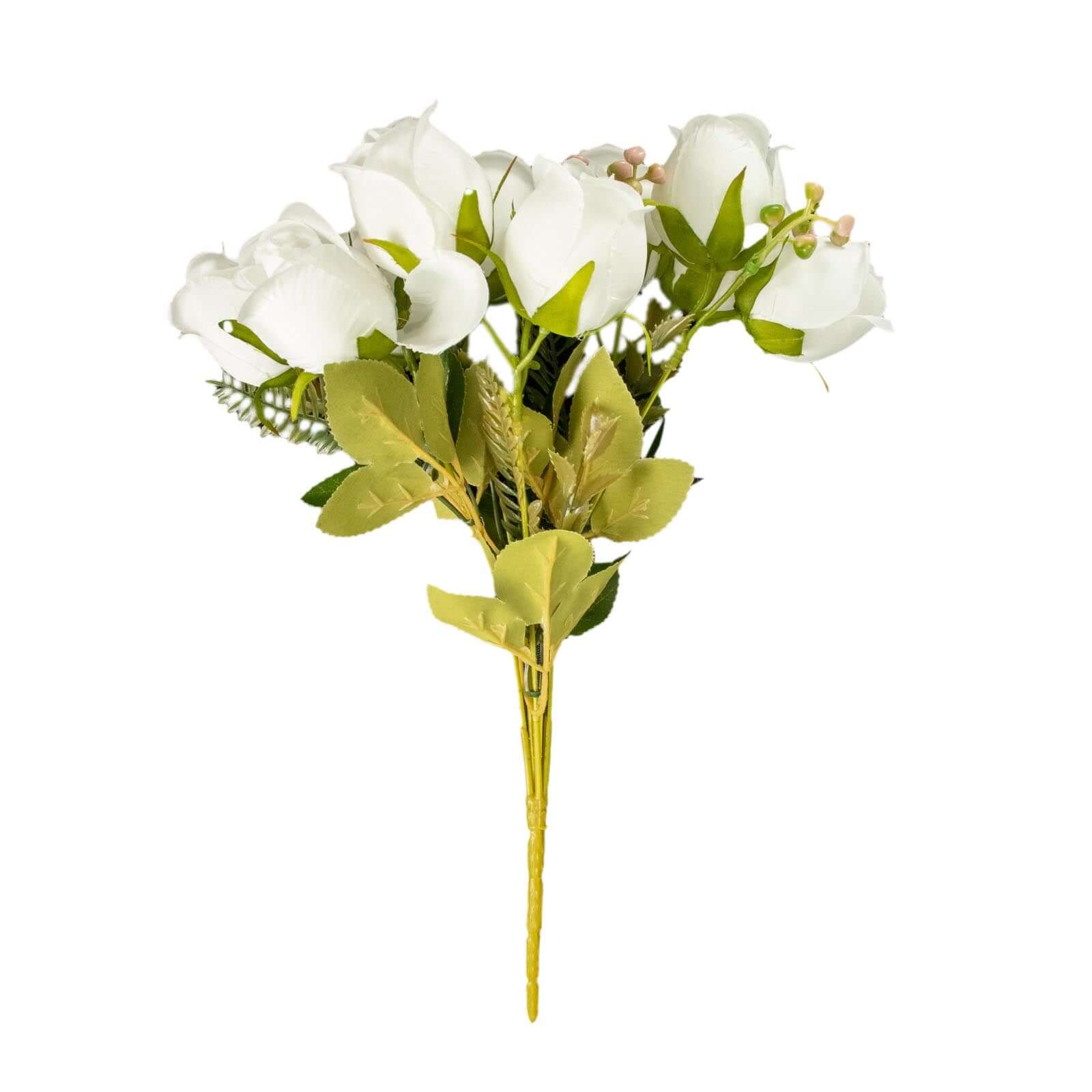 Hot Deal! 3-Pack 13" White Real-Touch Silk Rose Bud Bridal Bouquets for Decor