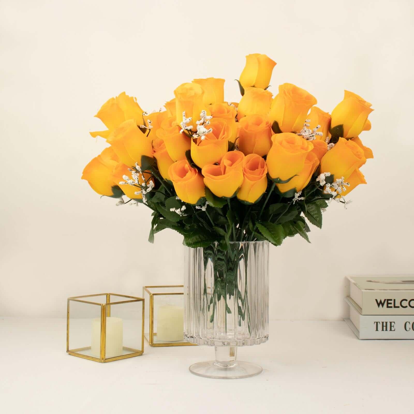 12 Bushes of Premium Orange Artificial Silk Rose Bud Bouquets