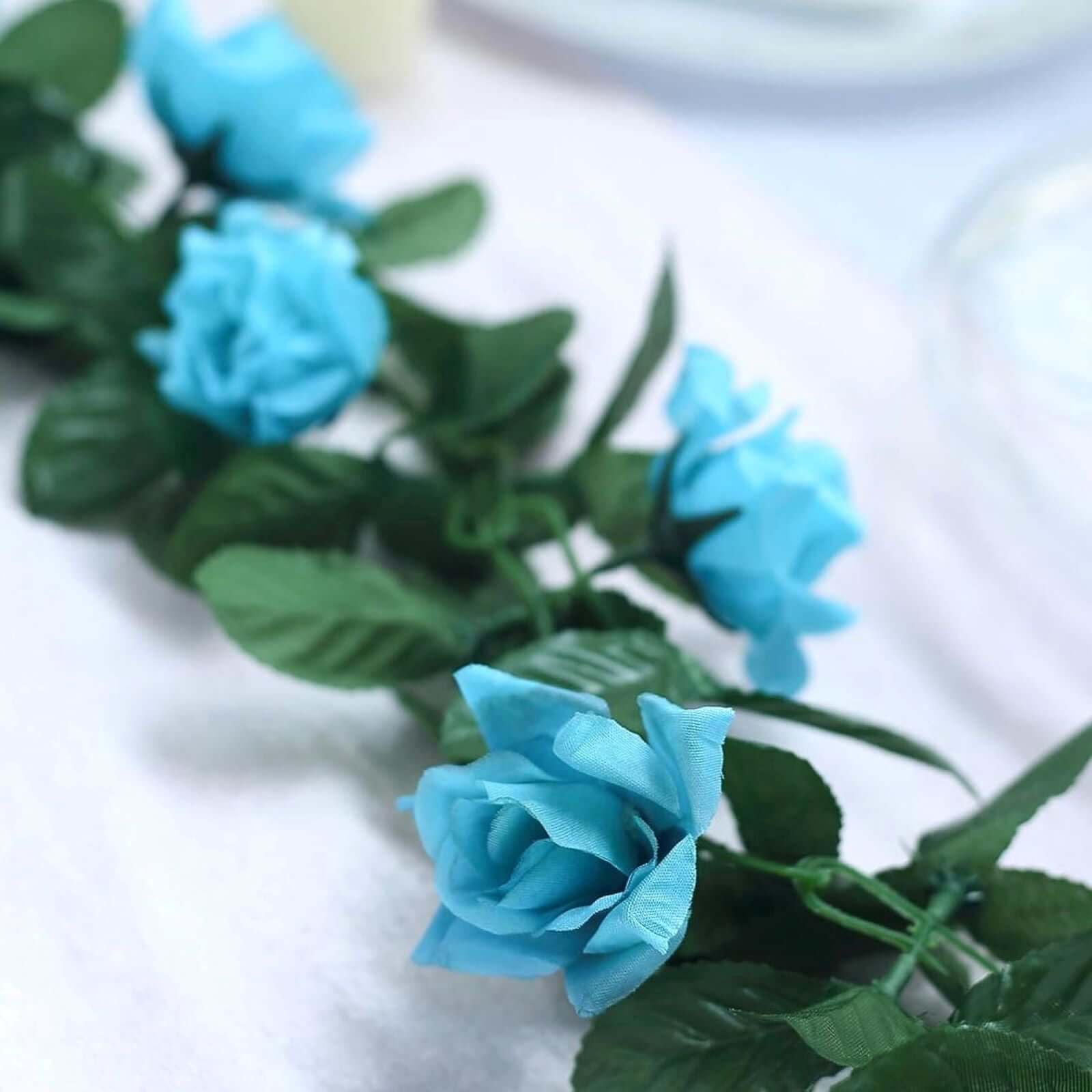 6ft UV-Protected Turquoise Artificial Silk Rose Garland - Ideal for Decor
