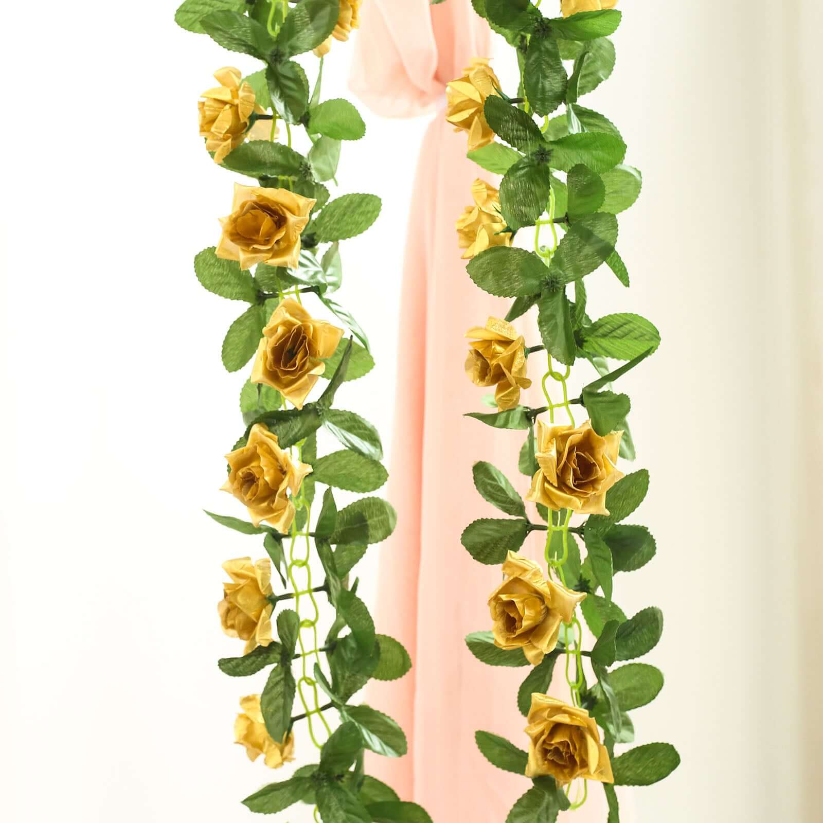 6ft UV Protected Gold Artificial Silk Rose Garland - Perfect for Decorations!