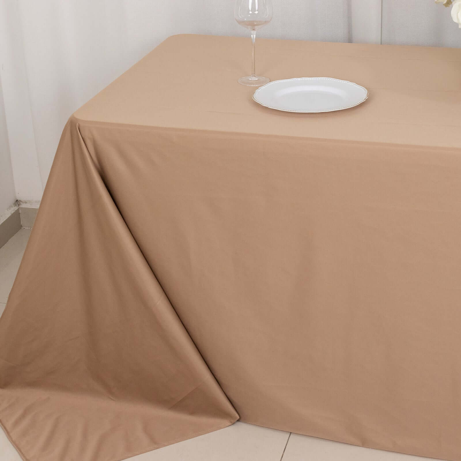 Wrinkle-Free, Stain-Resistant Nude Premium Scuba 90x132 Rectangular Tablecloth