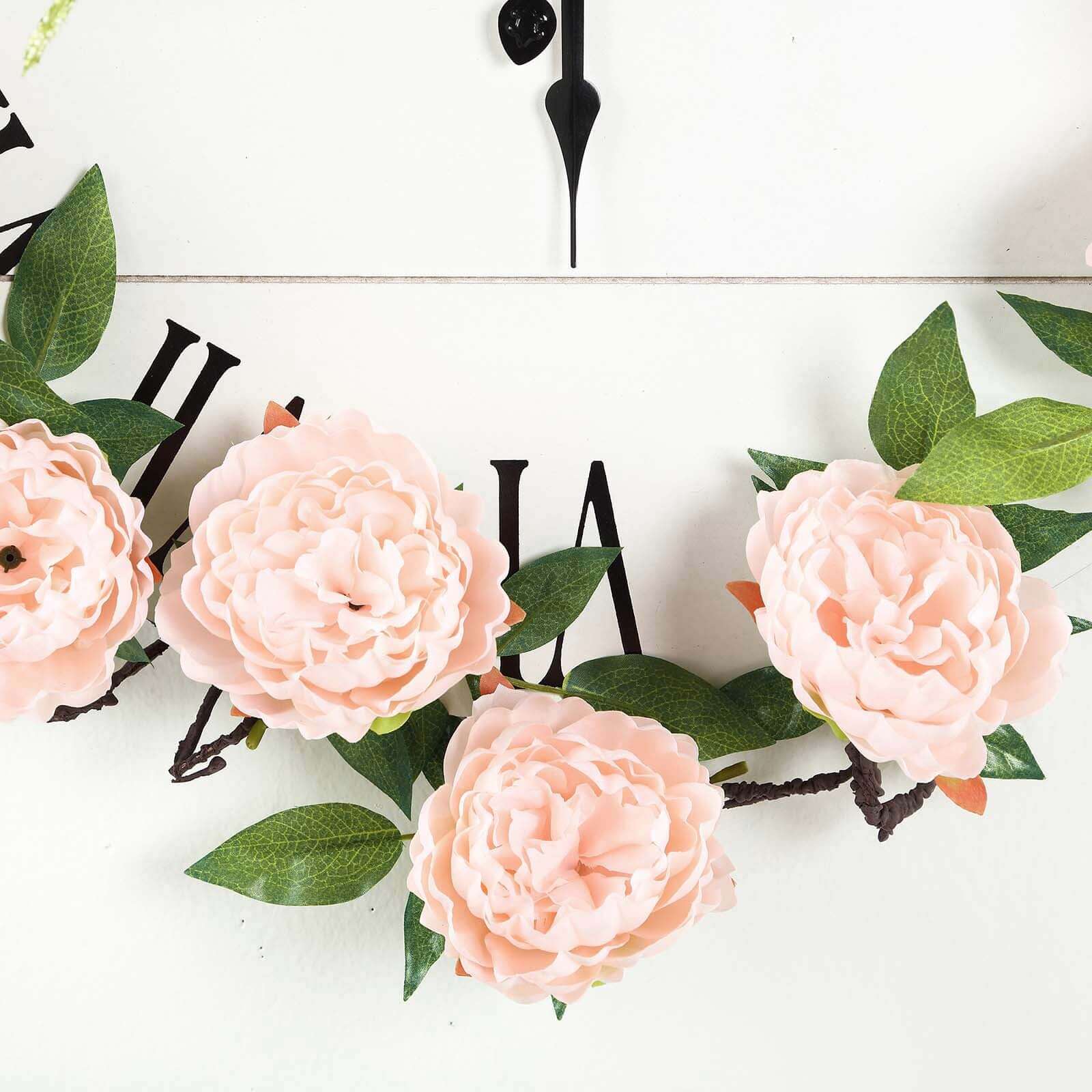6ft Blush Silk Faux Peony Hanging Flower Garland, Lifelike Vine