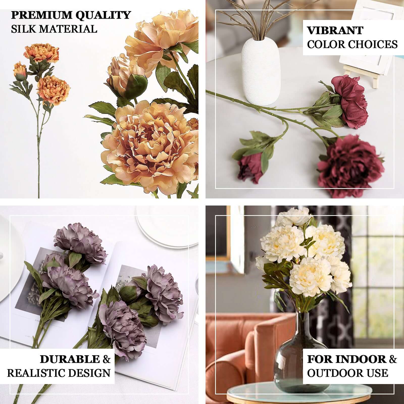 2 Pieces of 29-Inch Tall Dusty Rose Artificial Silk Peony Flower Bouquets