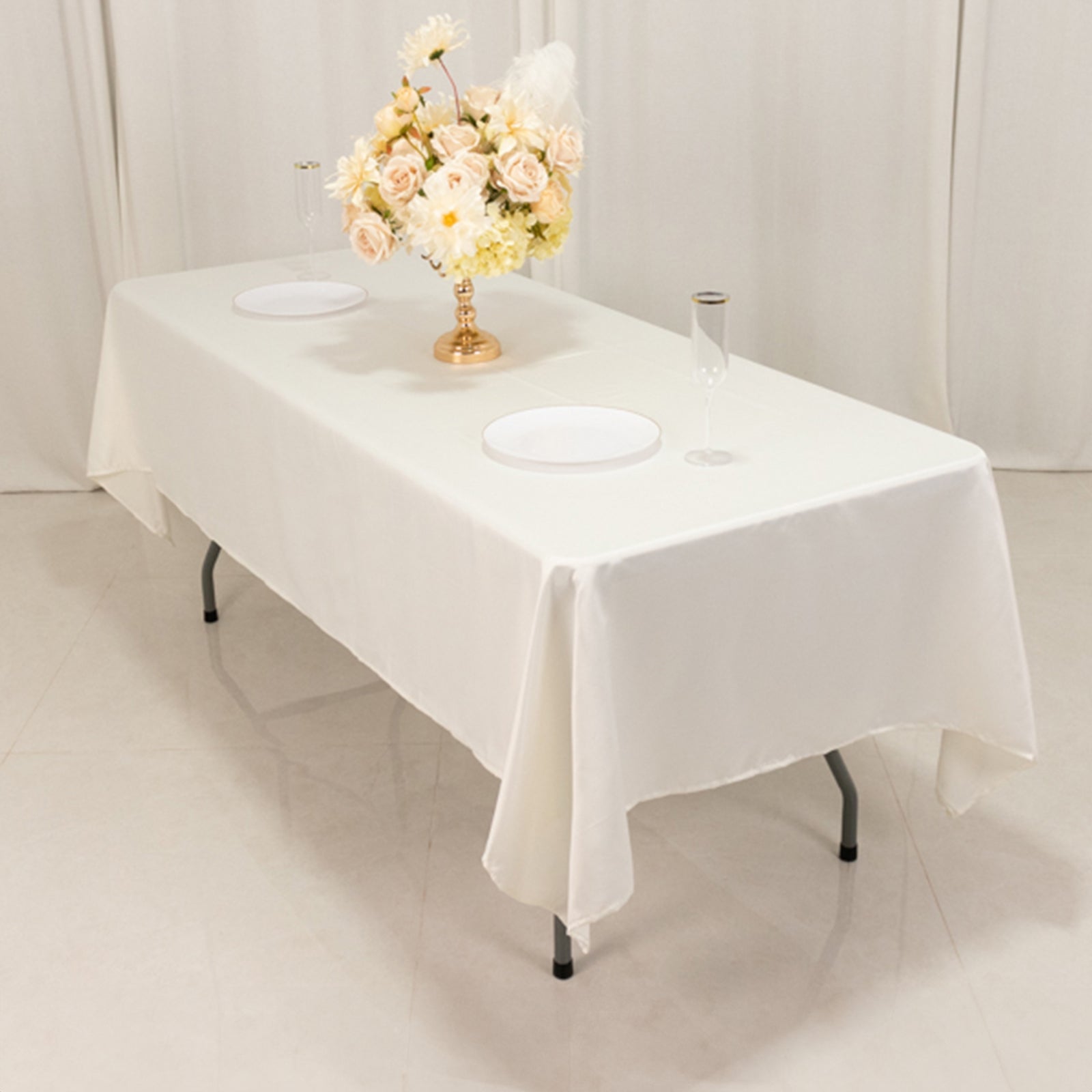 Ivory Lamour Satin Rectangle Tablecloth 60x102 - Durable & Soft, Ideal for Events