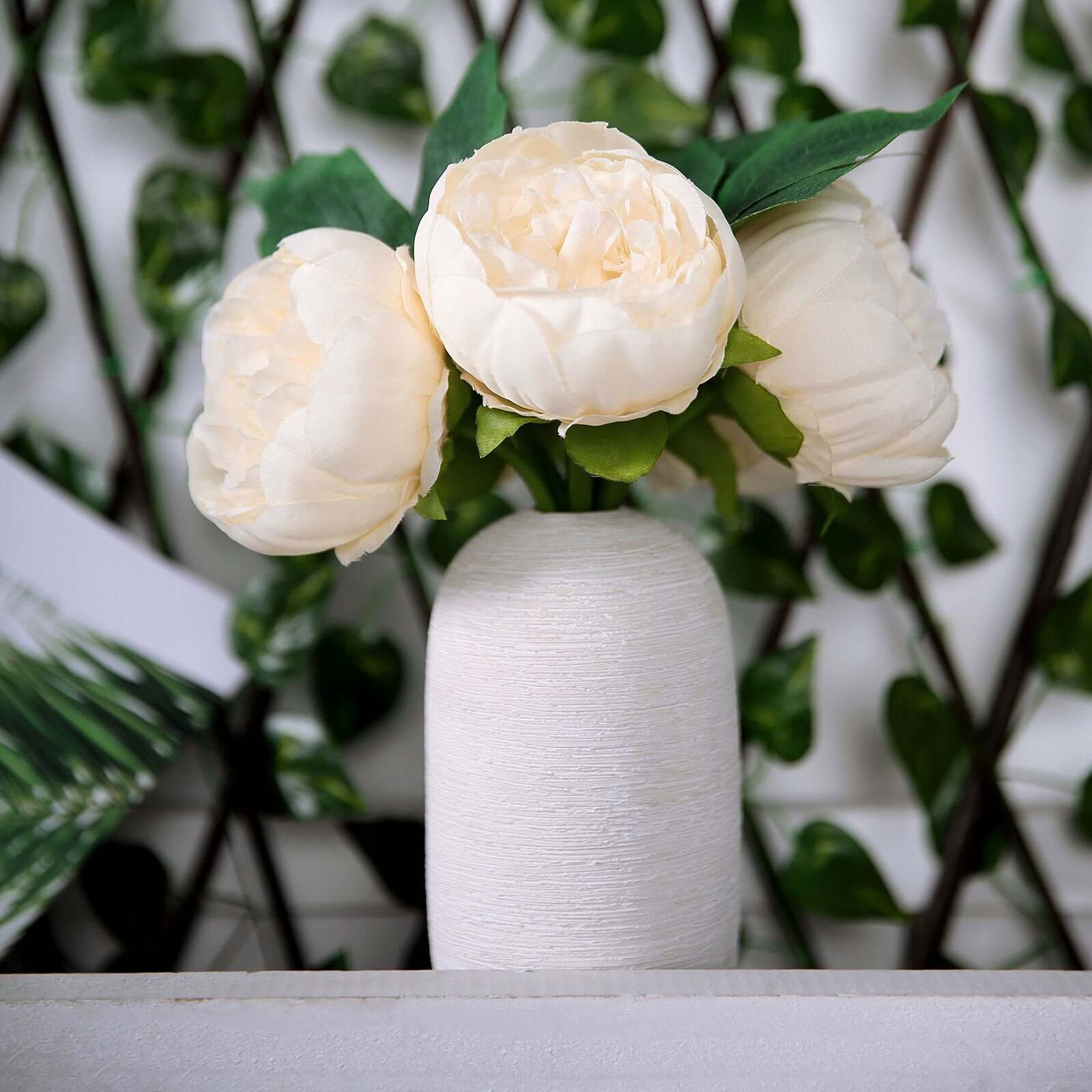 Stunning Beige Artificial Silk Peony Bouquet - 5 Flower Heads