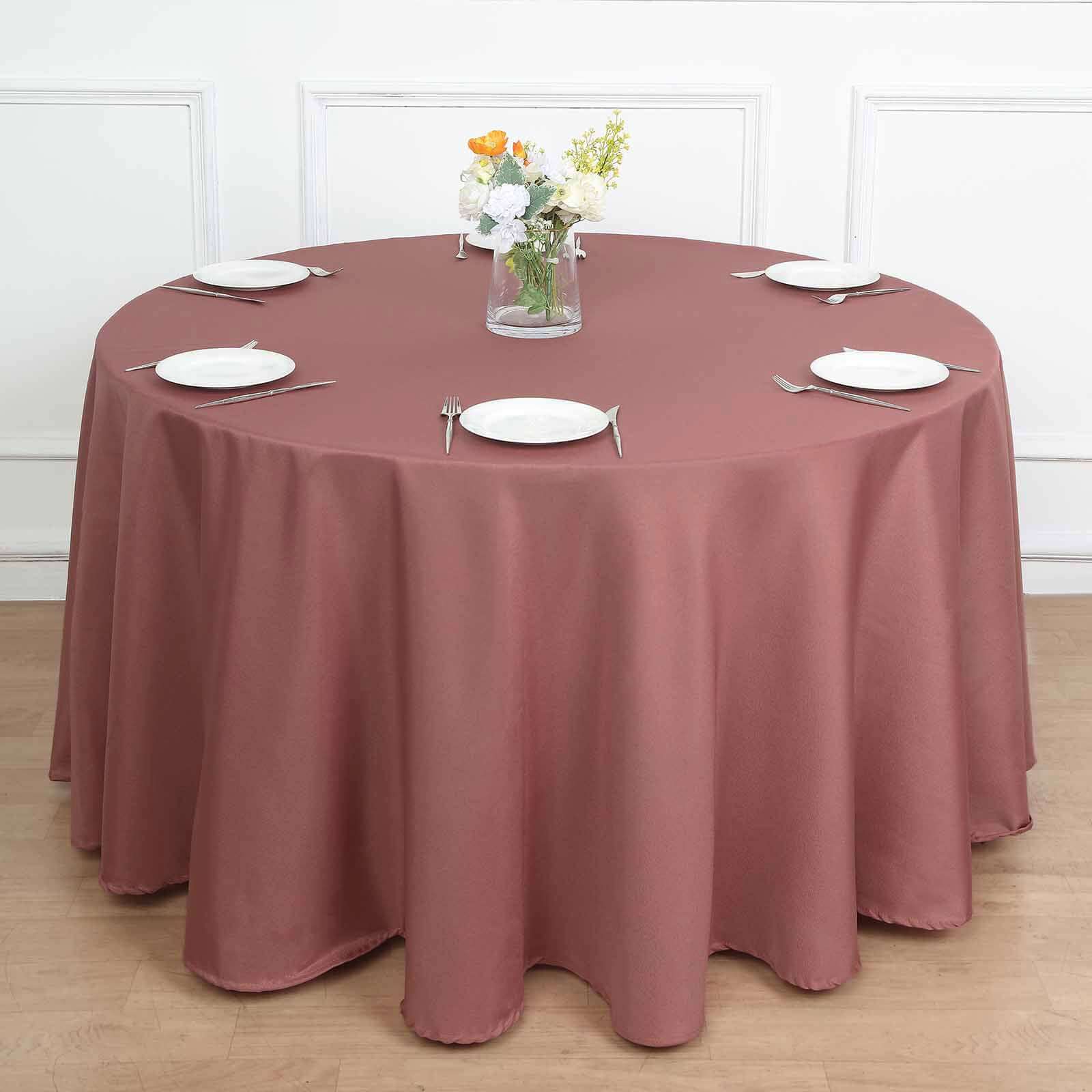 Wrinkle-Resistant 108" Polyester Round Tablecloth in Cinnamon Rose Color