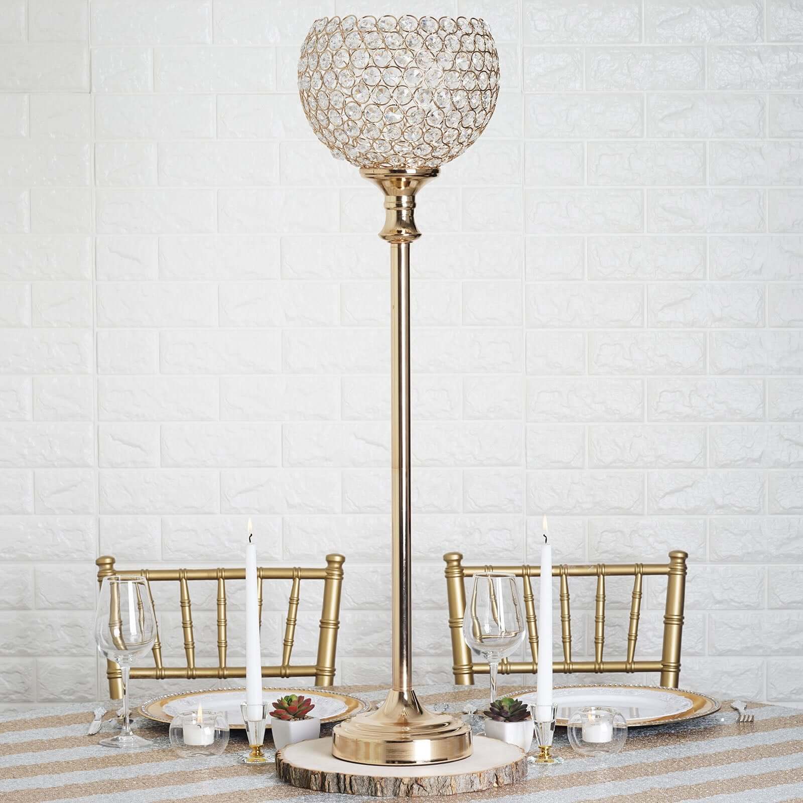 Hot! Gold Acrylic Votive Candle Holder with Crystal Goblet Design - Ideal Wedding Table Centerpiece