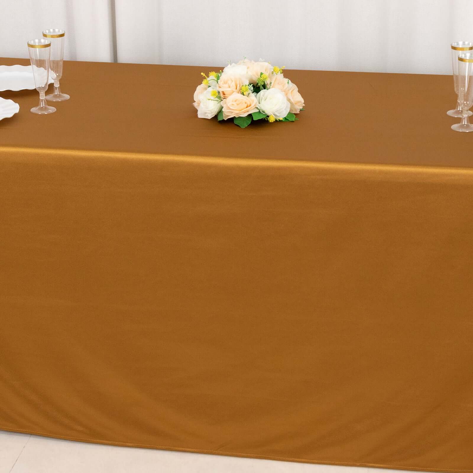 Shimmering Gold Premium Scuba Seamless 90x132 Wrinkle & Stain-Free Tablecloth for Events