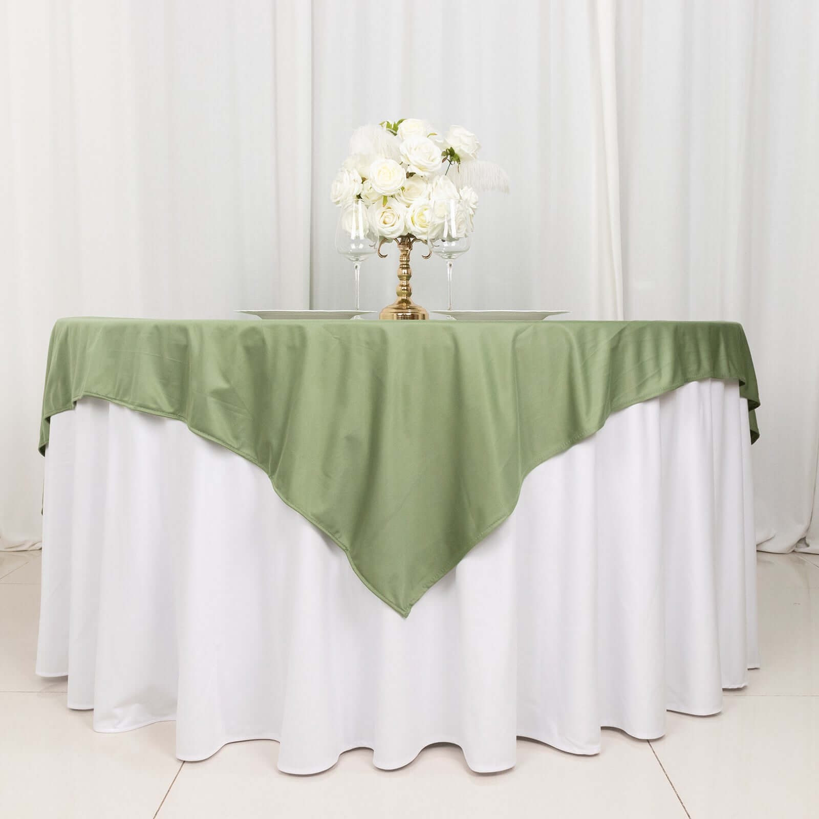 Wrinkle-Free & Stain-Resistant Dusty Sage Green Scuba 70x70 Square Table Overlay
