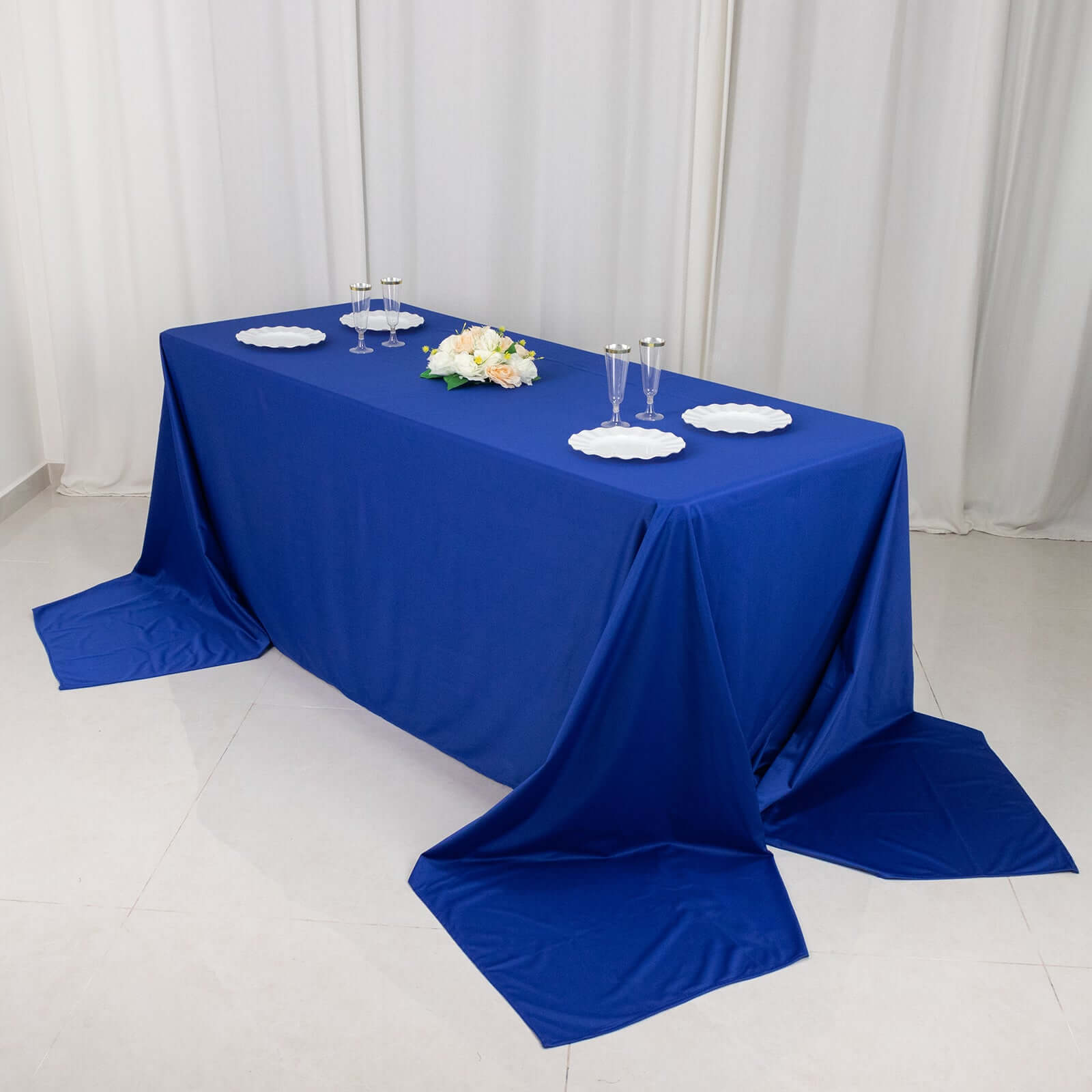 Royal Blue Premium Scuba 90x156 Wrinkle-Free, Stain-Resistant Rectangular Tablecloth - Ideal for Events