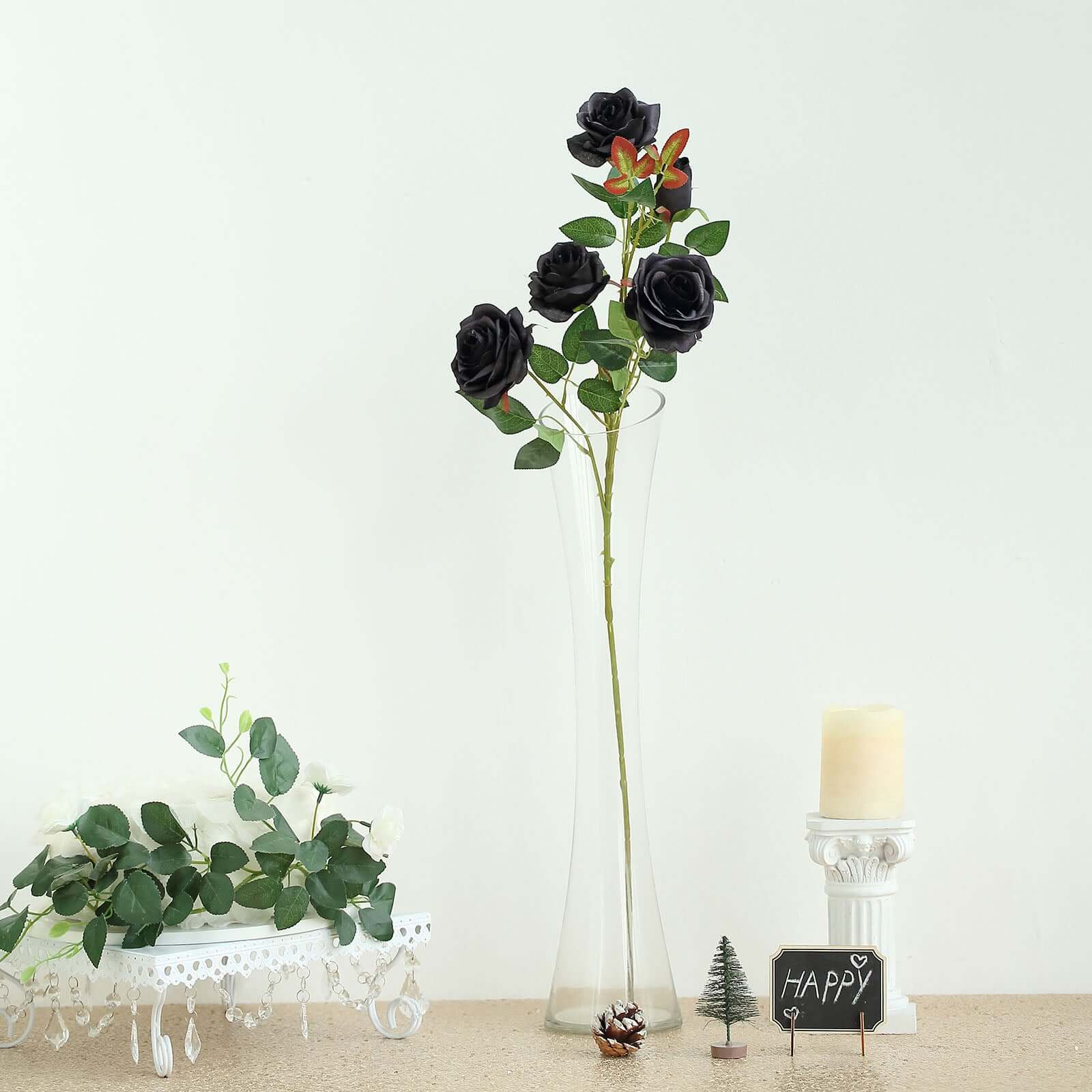Hot Sale! 2 Bouquets of 33-Inch Tall Artificial Black Silk Rose Flower Bush Stems