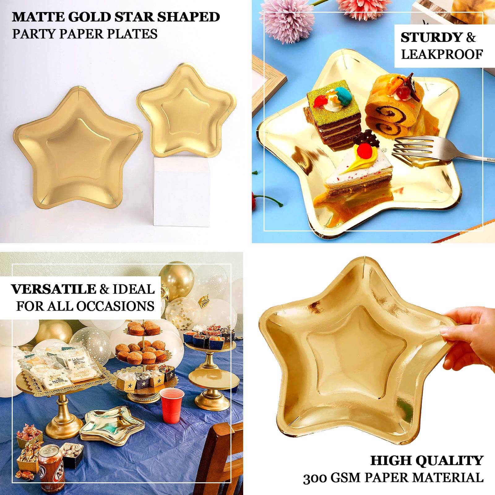 25-Piece Matte Gold Star-Shaped Eco-Friendly Disposable 300GSM 7-Inch Dessert Plates for Festivities