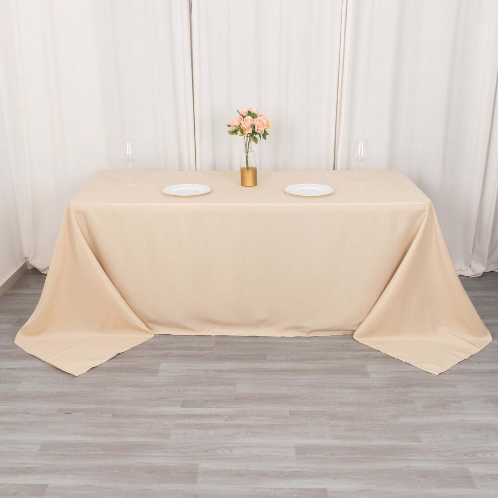 Exclusive Offer! Beige 90x132 Rectangle Premium Polyester Seamless 220GSM Stain-Resistant Tablecloth