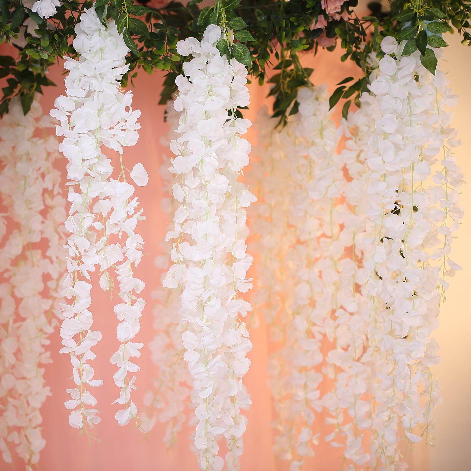 42-Foot White Silk Wisteria Flower Garland: 5 Full Strands in One Bush - Perfect for Decor!