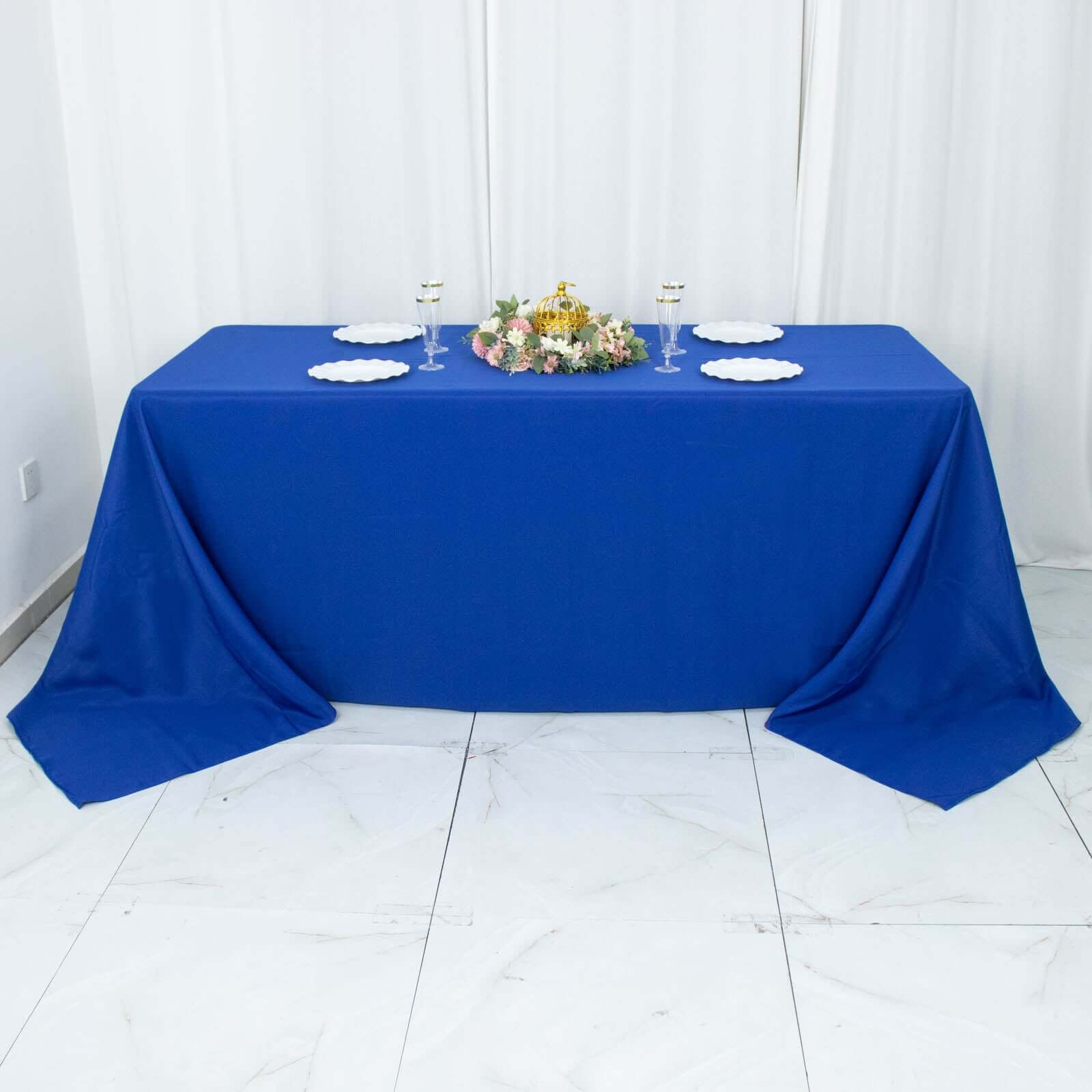 Hot Sale! Royal Blue Seamless 220GSM Stain-Resistant Premium Polyester Rectangle Tablecloth 90x132