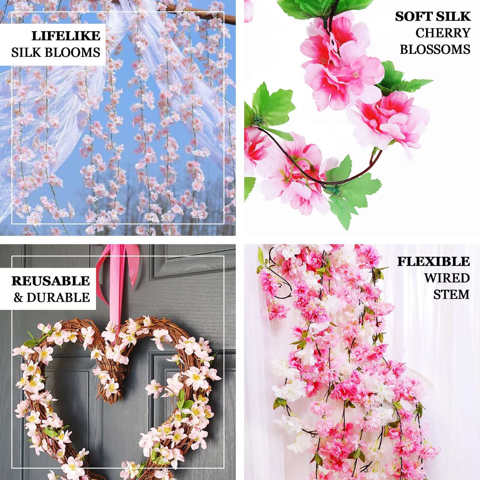 2-Pack 7-Foot Blush Artificial Cherry Blossom Flower Garland for Weddings and Decor