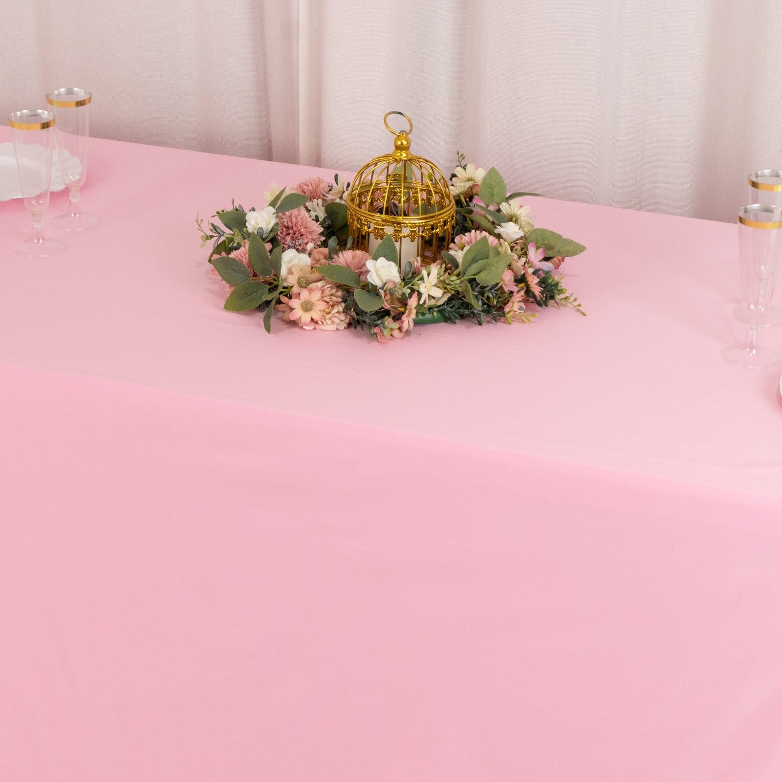 Hot Deal! Pink Premium Scuba 90x156 Wrinkle-Free, Stain-Resistant Seamless Tablecloth