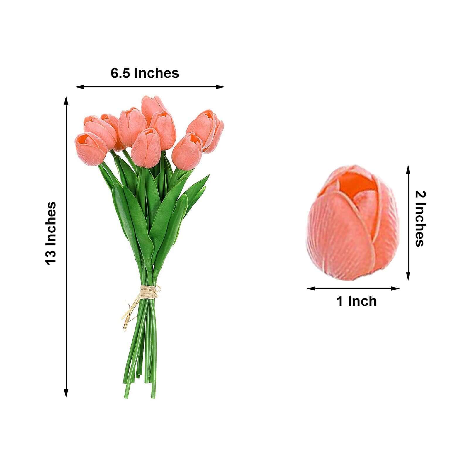 Hot Sale! 10 Stems Coral Artificial Foam Tulip Flower Bouquets, 13 Inches Tall