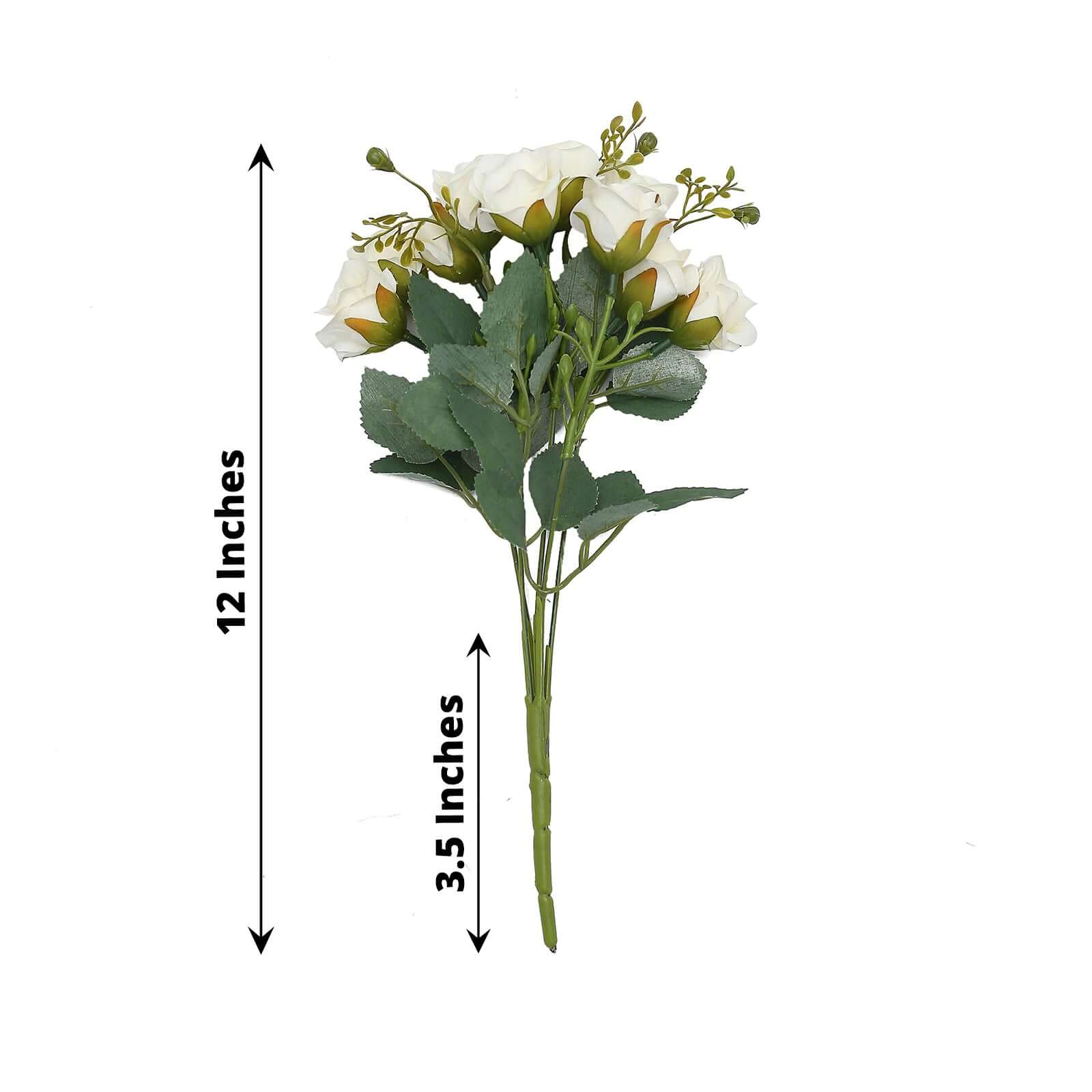 2 Pack of 12-Inch Ivory Artificial Open Rose Flower Arrangements, Small Faux Floral Bouquets
