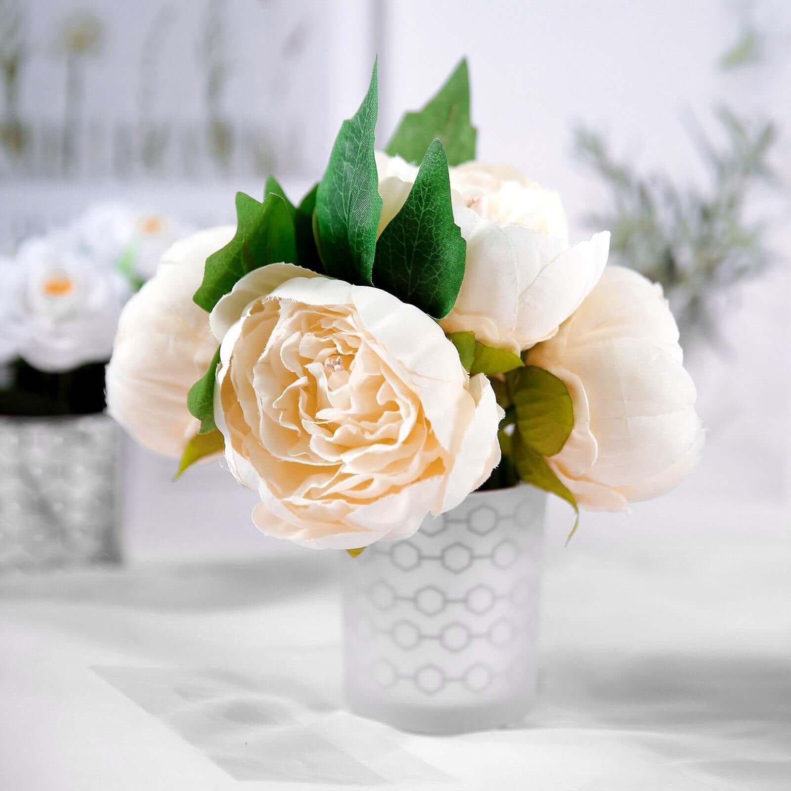 Stunning Beige Artificial Silk Peony Bouquet - 5 Flower Heads