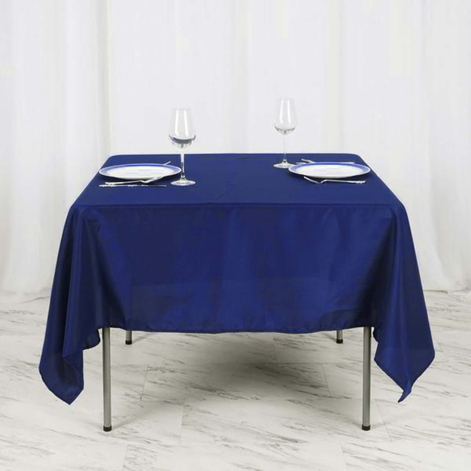 Navy Blue 70x70 Polyester Square Table Overlay - Wrinkle-Free & Long-Lasting Table Cover