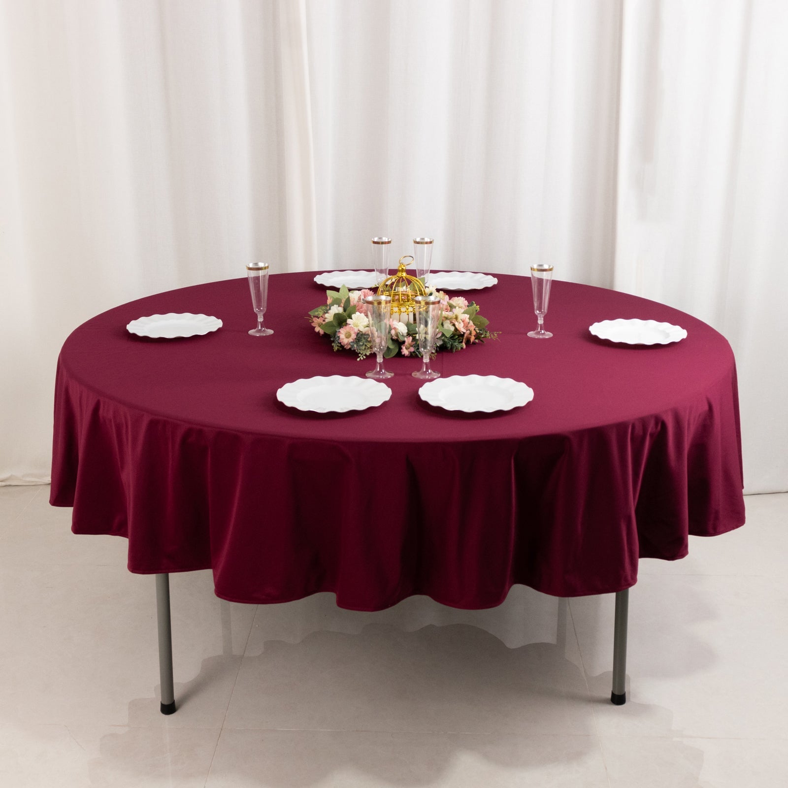 Premium 90' Round Burgundy Scuba Tablecloth - Wrinkle & Stain Free for Events