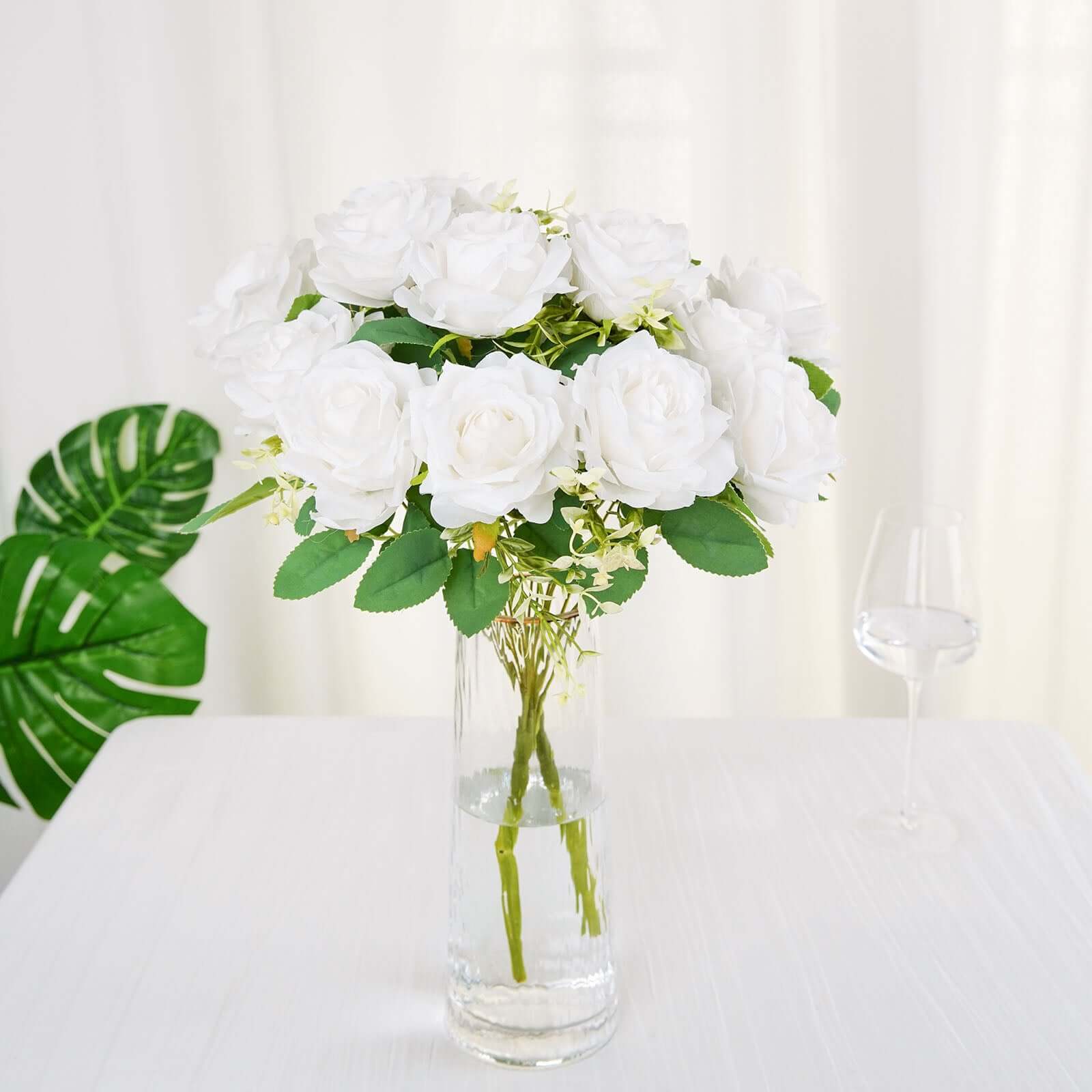 Special Offer! 2 Bushes 18-Head Real Touch White Silk Artificial Rose Bouquet