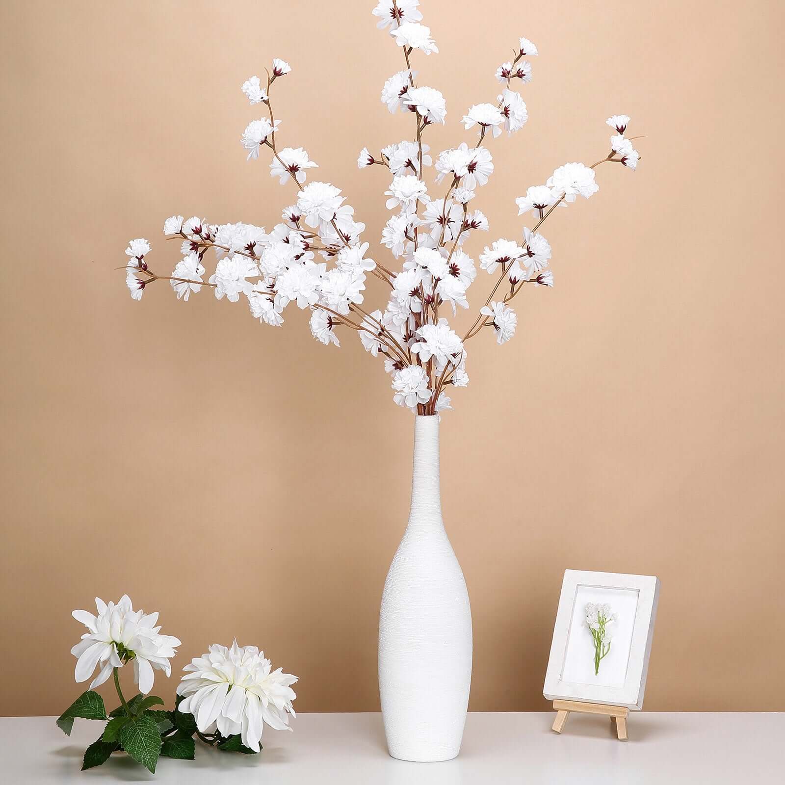 2 Branches 42-Inch Tall Artificial White Silk Carnation Stems - Perfect Decor!