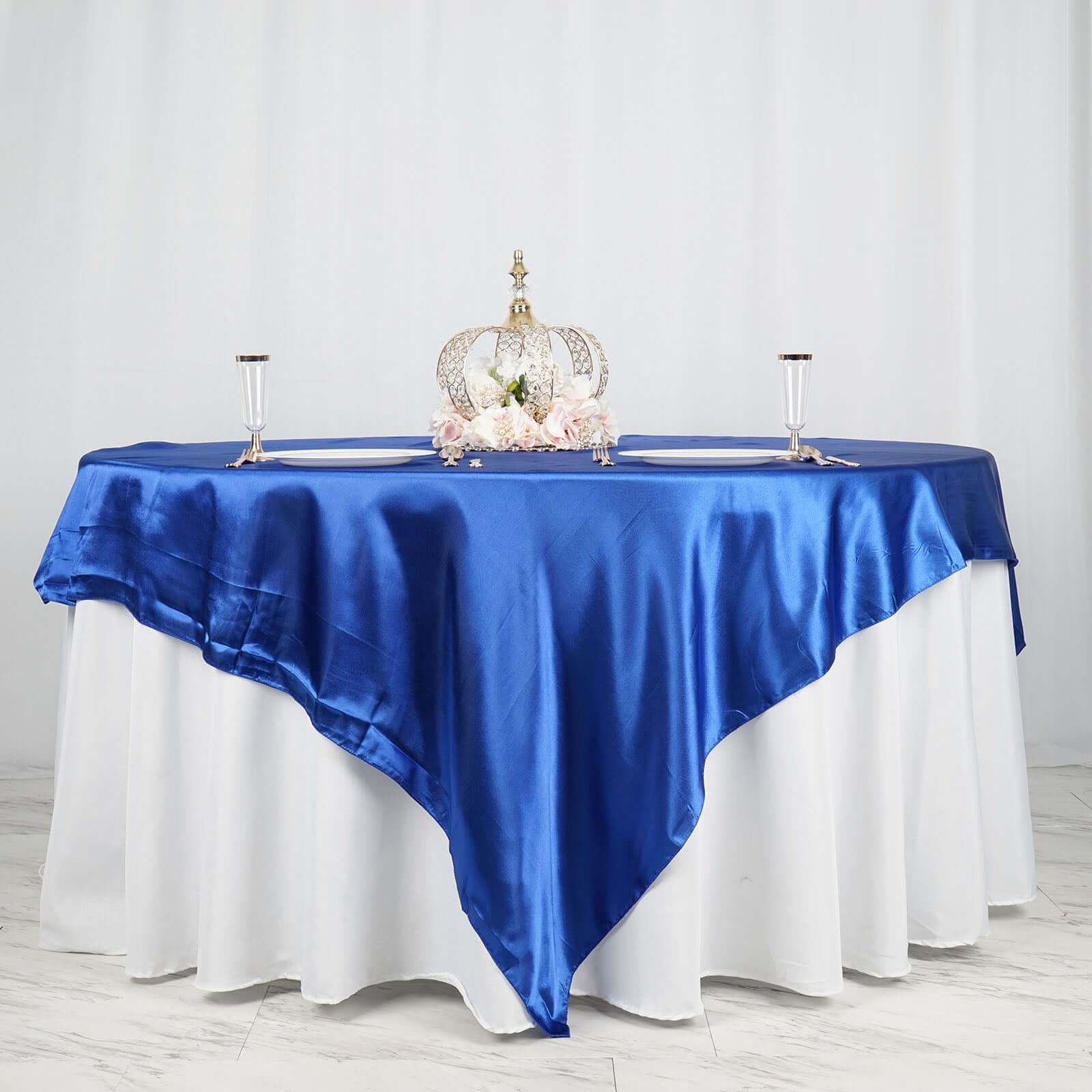Royal Blue Satin 90x90 Square Table Overlay - Smooth Finish Table Topper