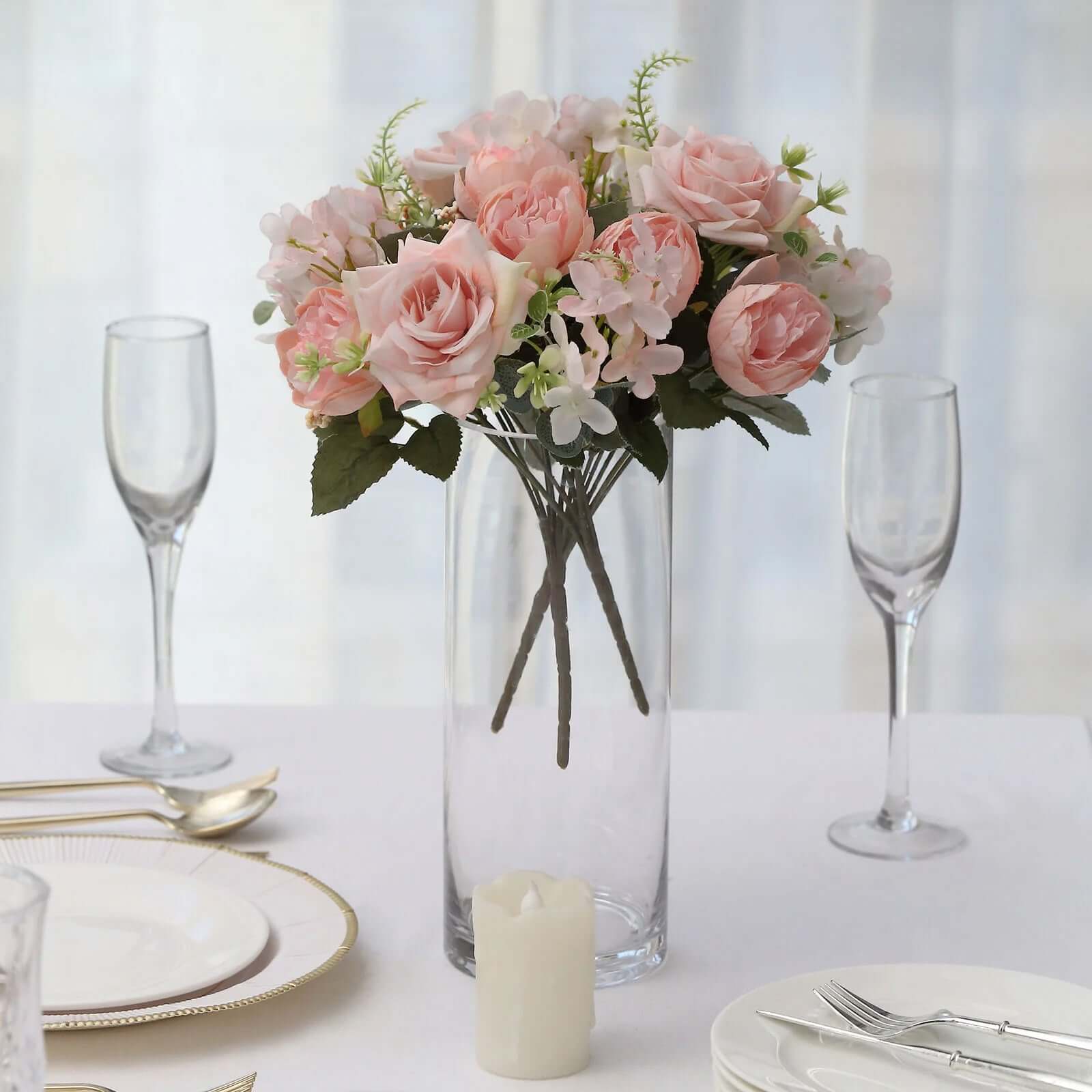 Hot Deal! 2 Pack Blush Silk Artificial Rose & Peony Floral Arrangements for Weddings and Home Decor